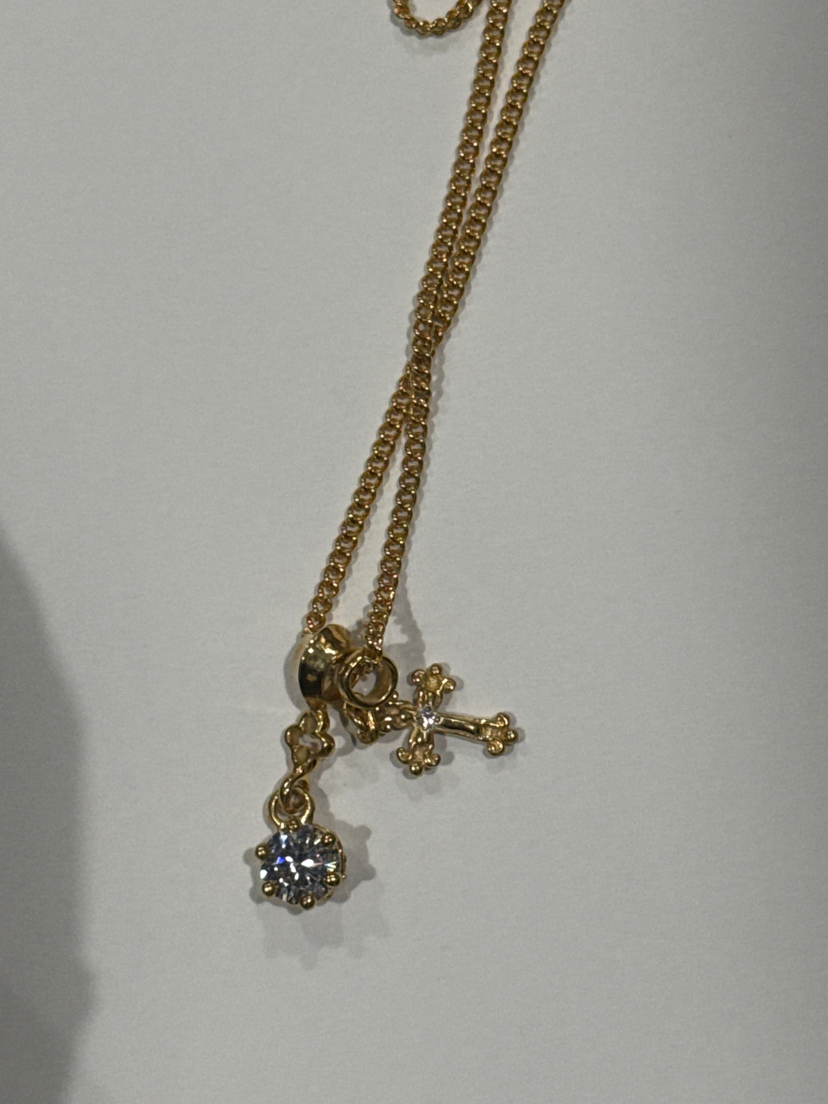 Sterling Silver Plated with 18k Gold White Diamond Cross + CZ White Diamond Cut Necklace N1452