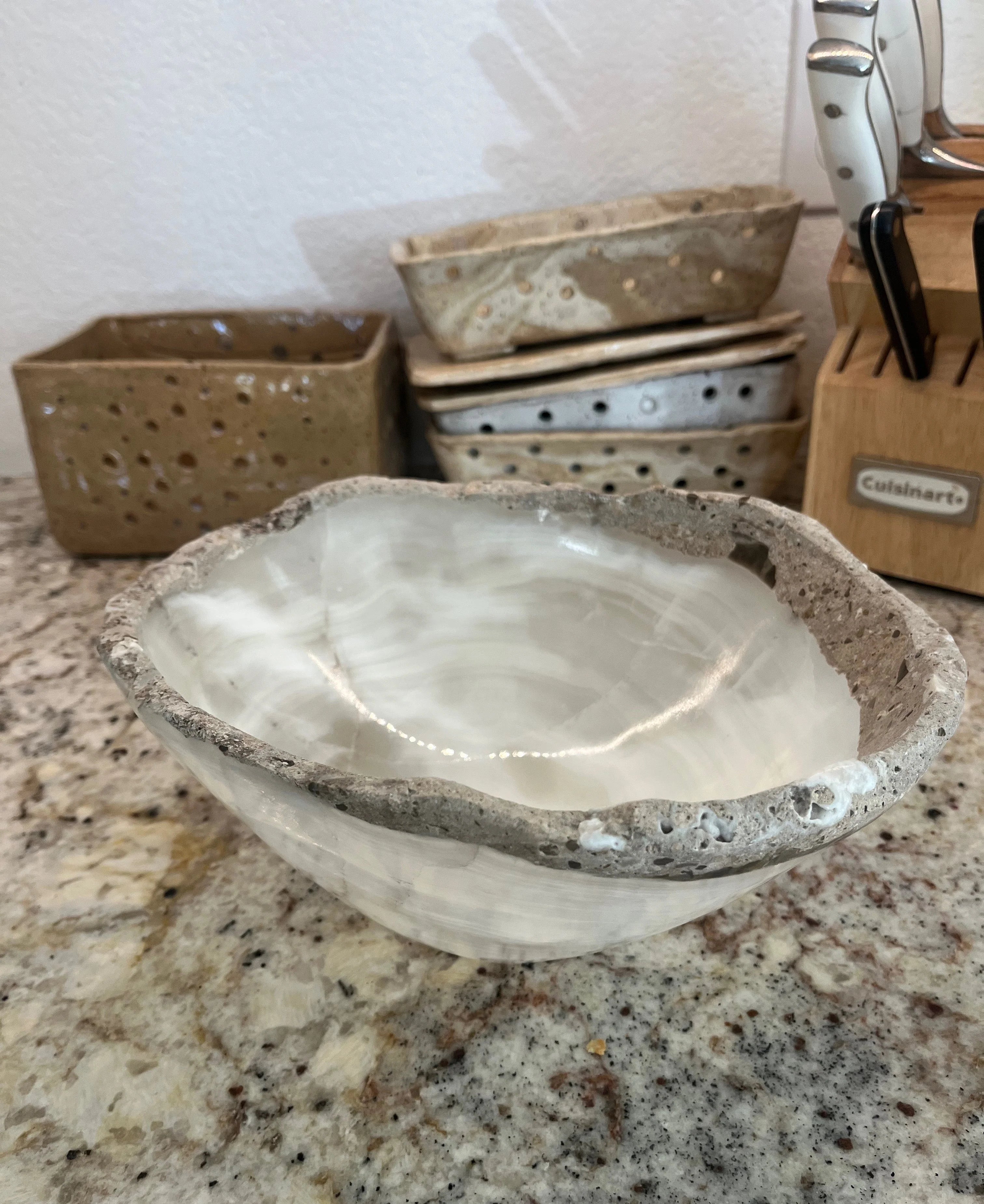 White Onyx Bowl Natural Stone Rim