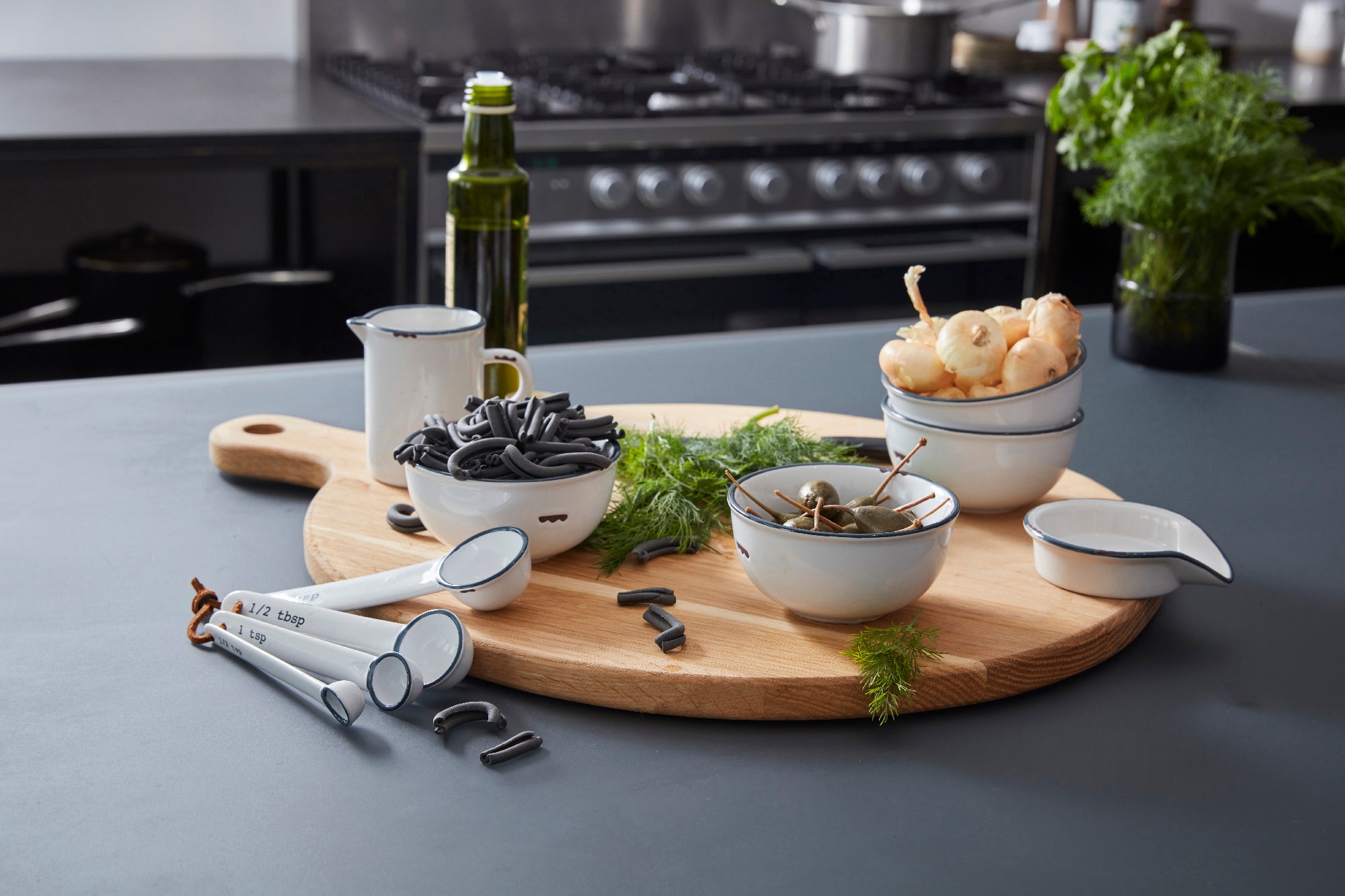 Tinware 7-Piece Prep Set- White w/ Slate Rim