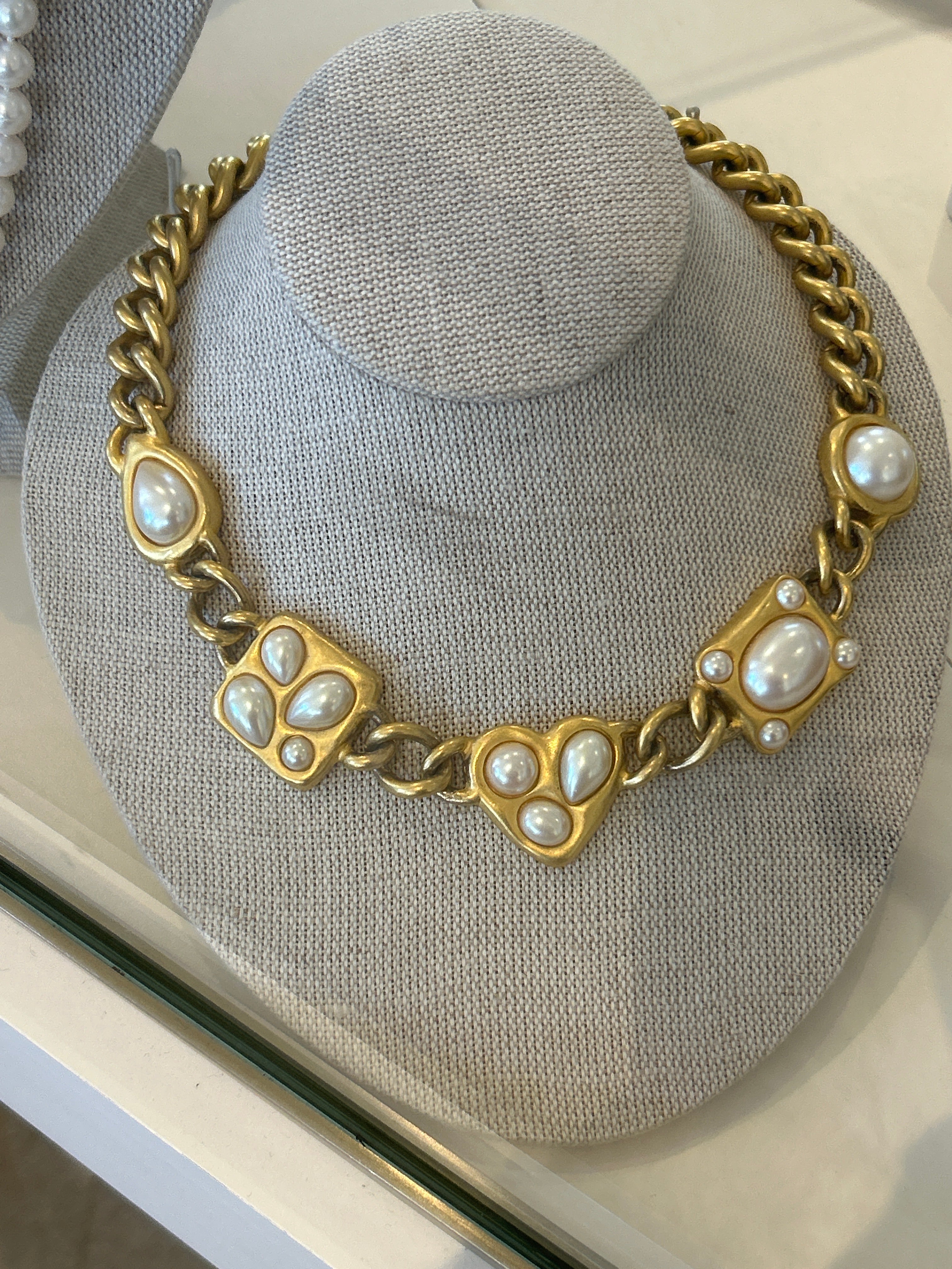 Vintage Givenchy Heart Pearl Byzantine Necklace