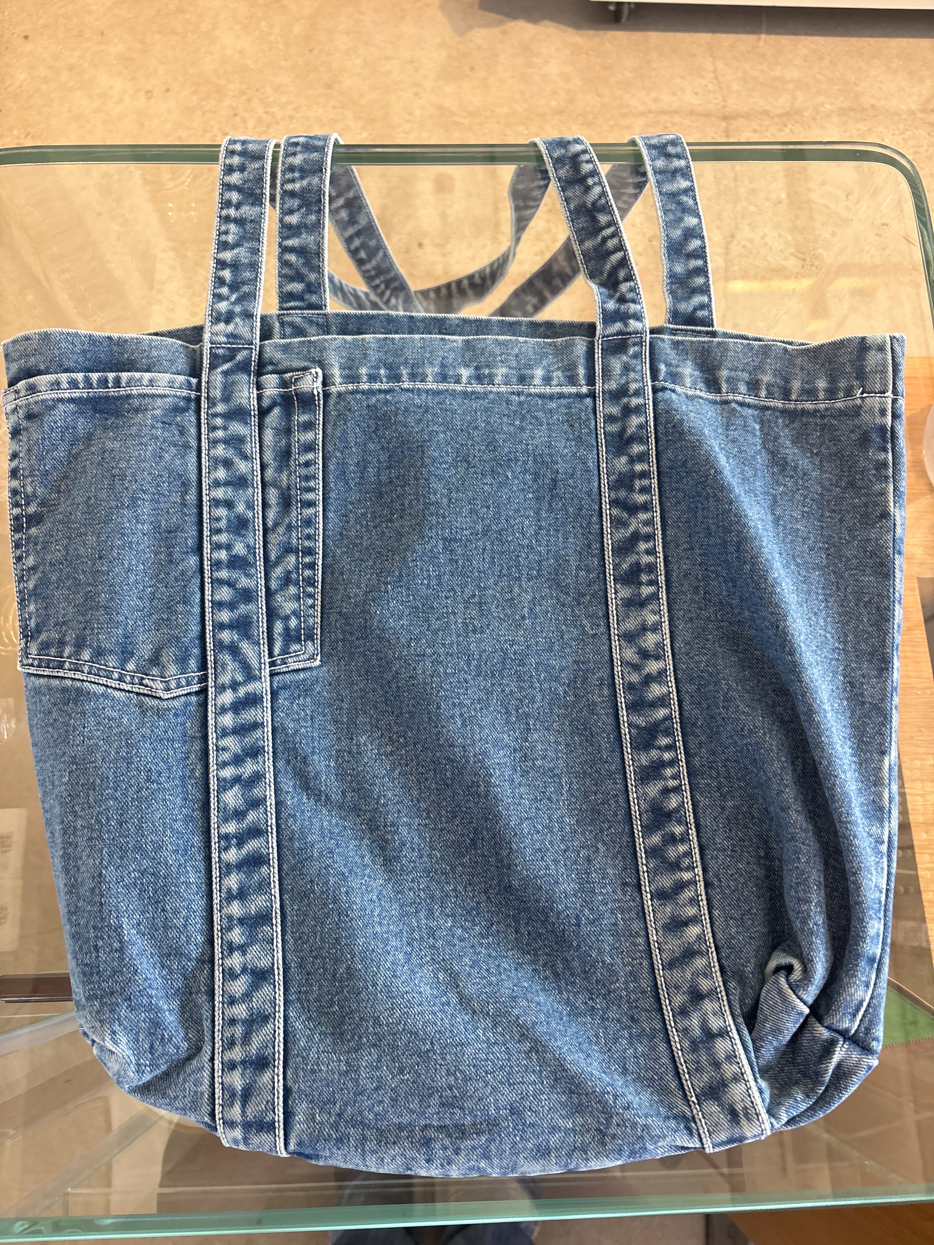 LK Pocketed Denim Tote Bag