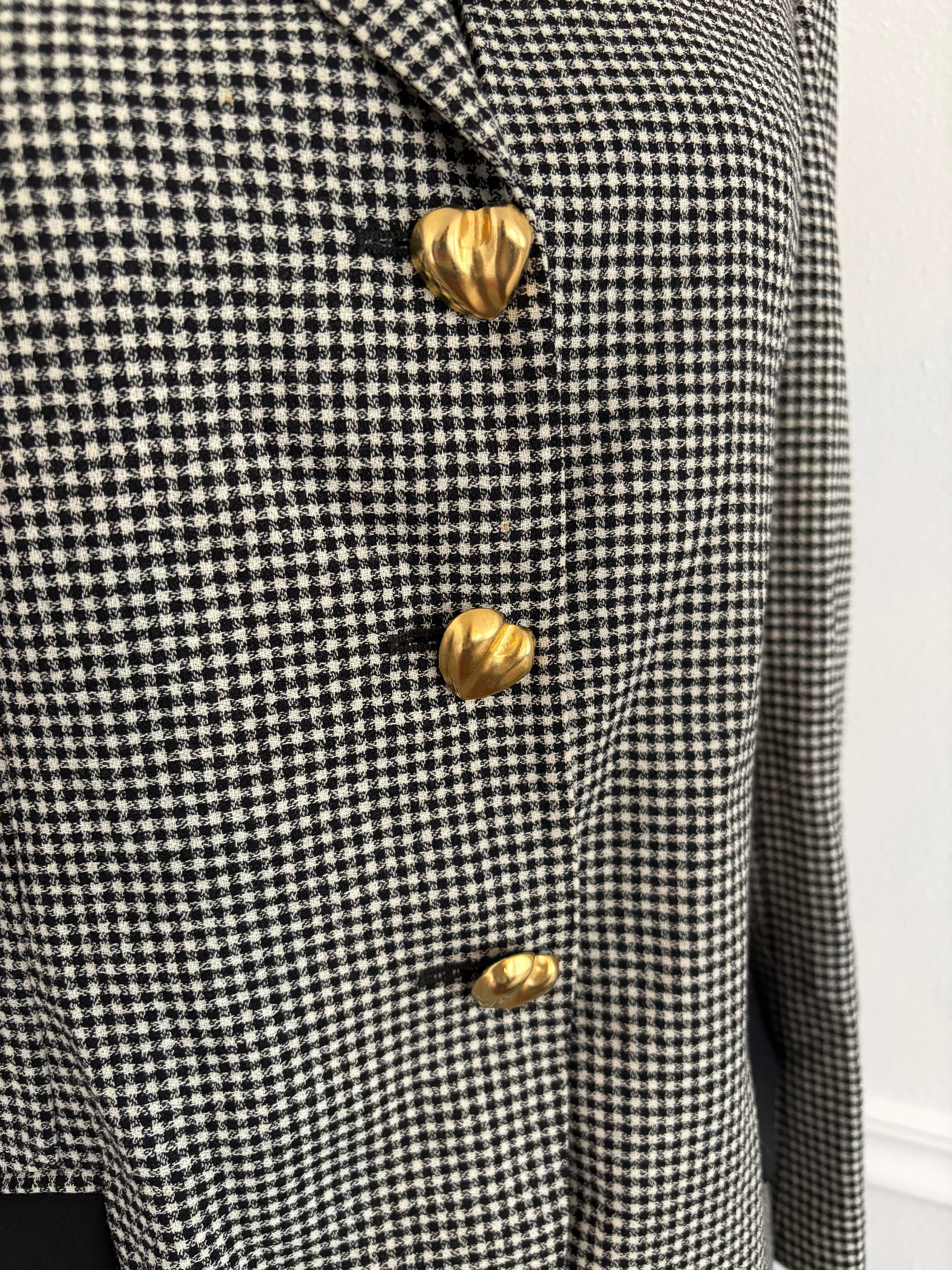 MOSCHINO Archival Vintage 1991 Houndstooth Blazer with Heart Buttons