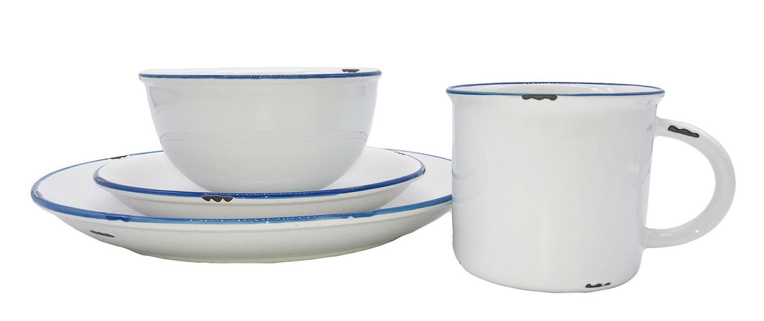 Tinware Salad Plate in White/Blue - Set of 4