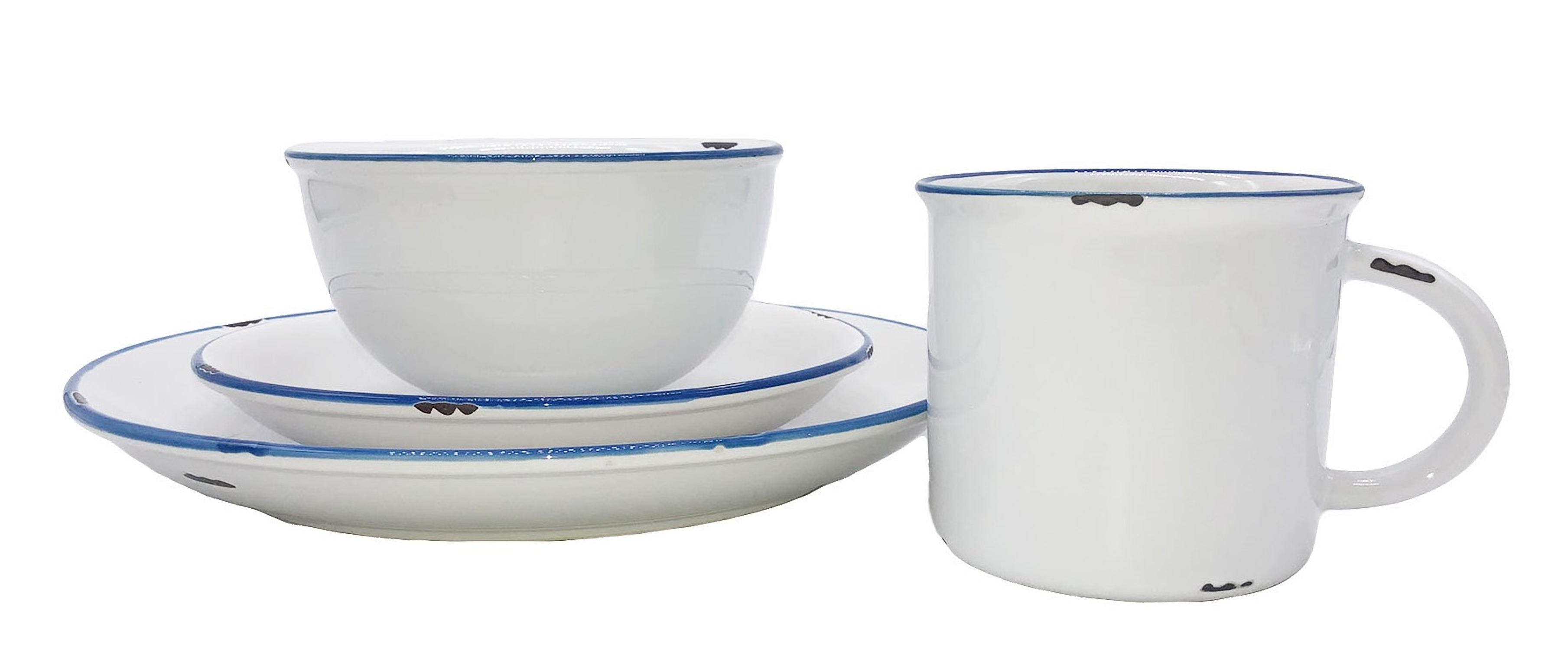 Tinware Salad Plate in White/Blue - Set of 4