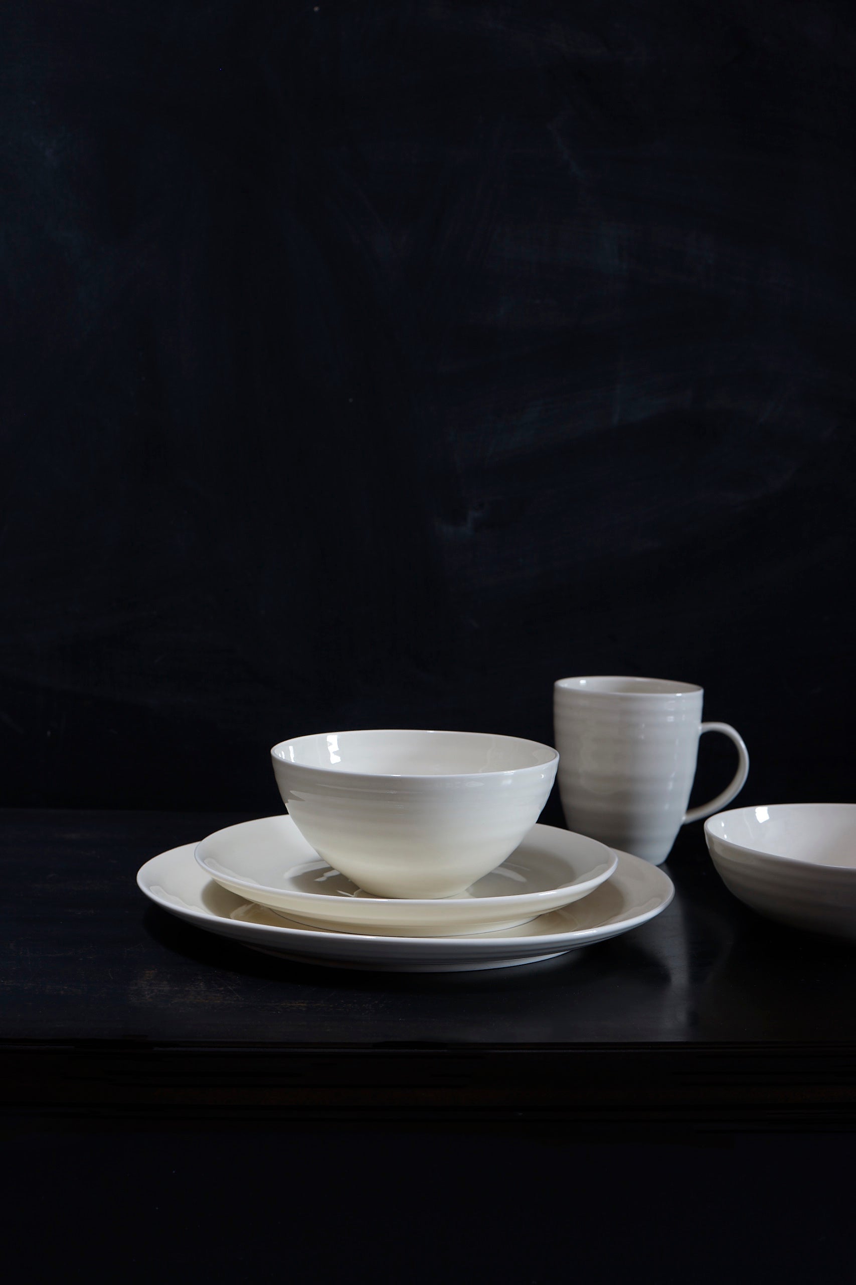 Daniel Smith Ivory Porcelain 4 Piece Dinnerware Set, Service For 1