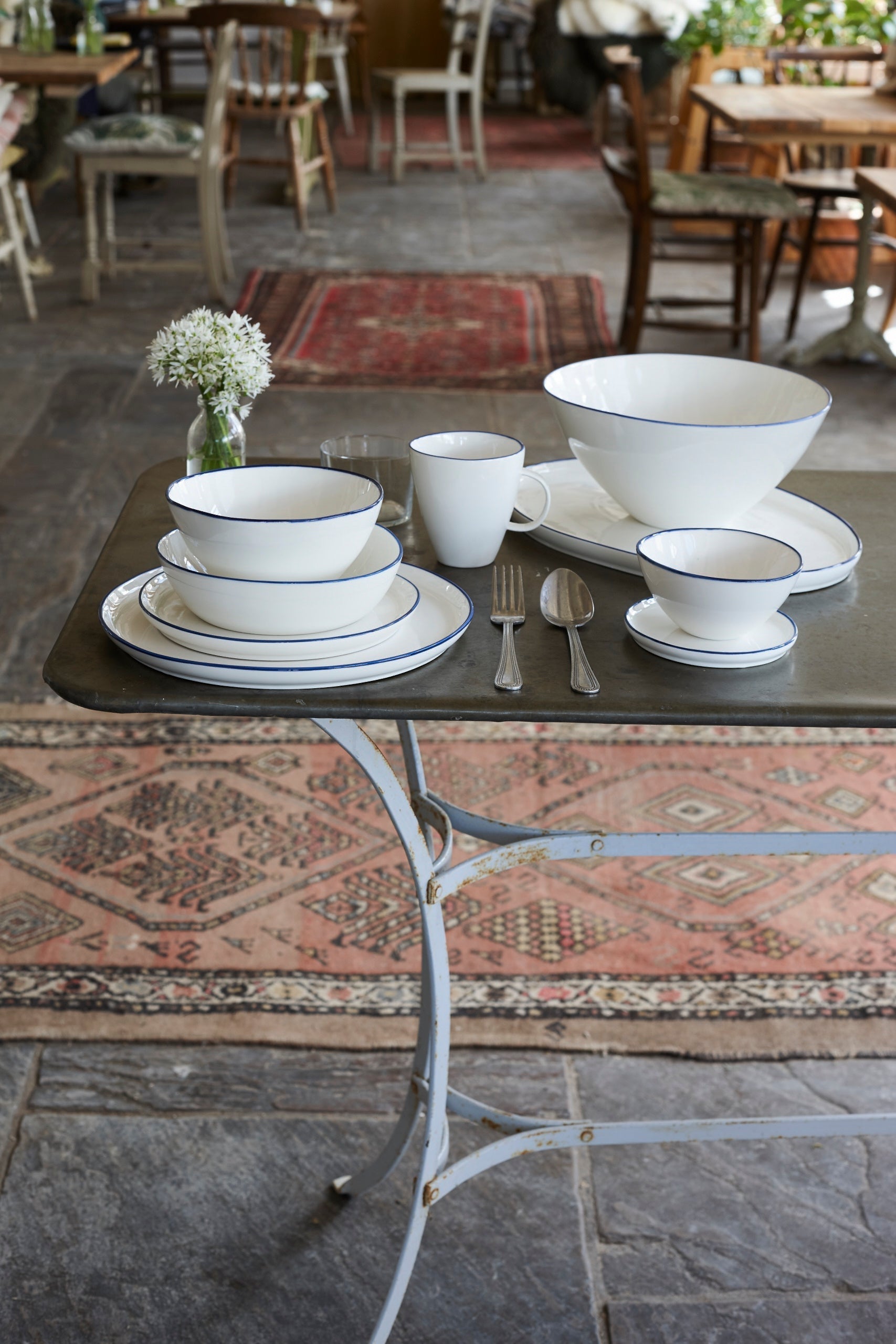 Abbesses Blue Rim Porcelain Small Serving Platter