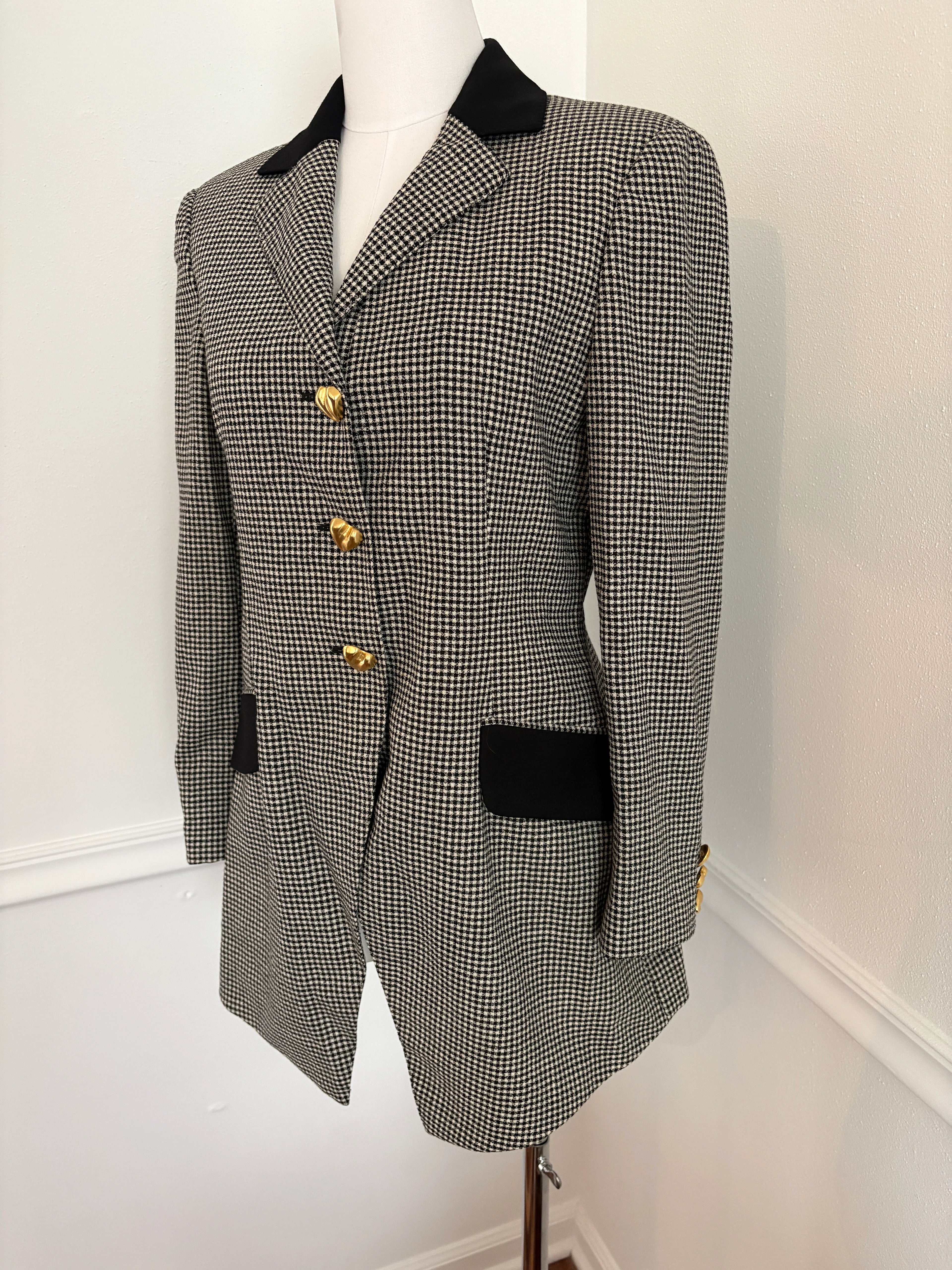 MOSCHINO Archival Vintage 1991 Houndstooth Blazer with Heart Buttons