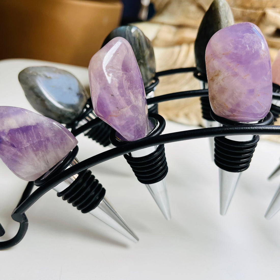 Crystal Wine Bottle Stoppers – Assorted Gemstones