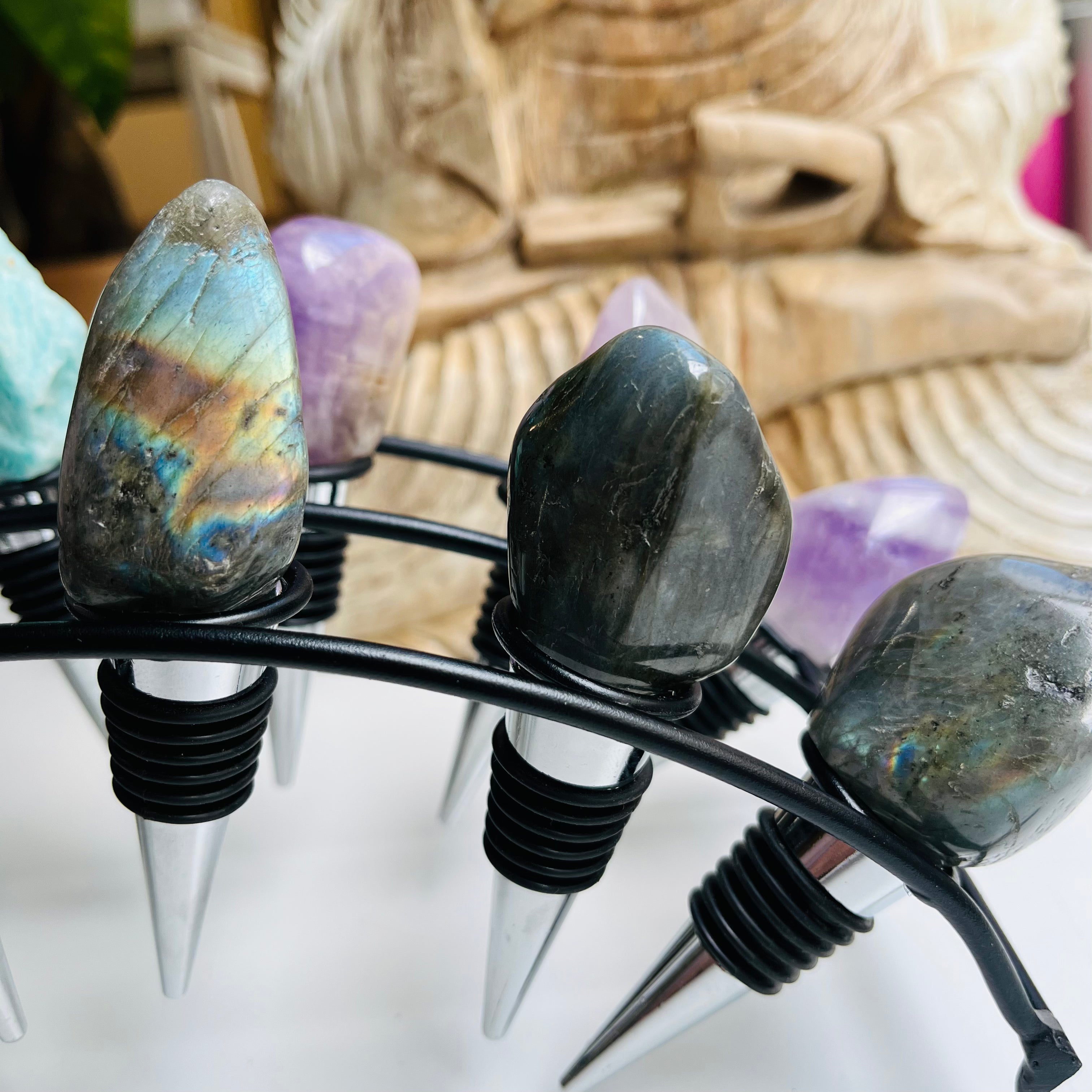 Crystal Wine Bottle Stoppers – Assorted Gemstones