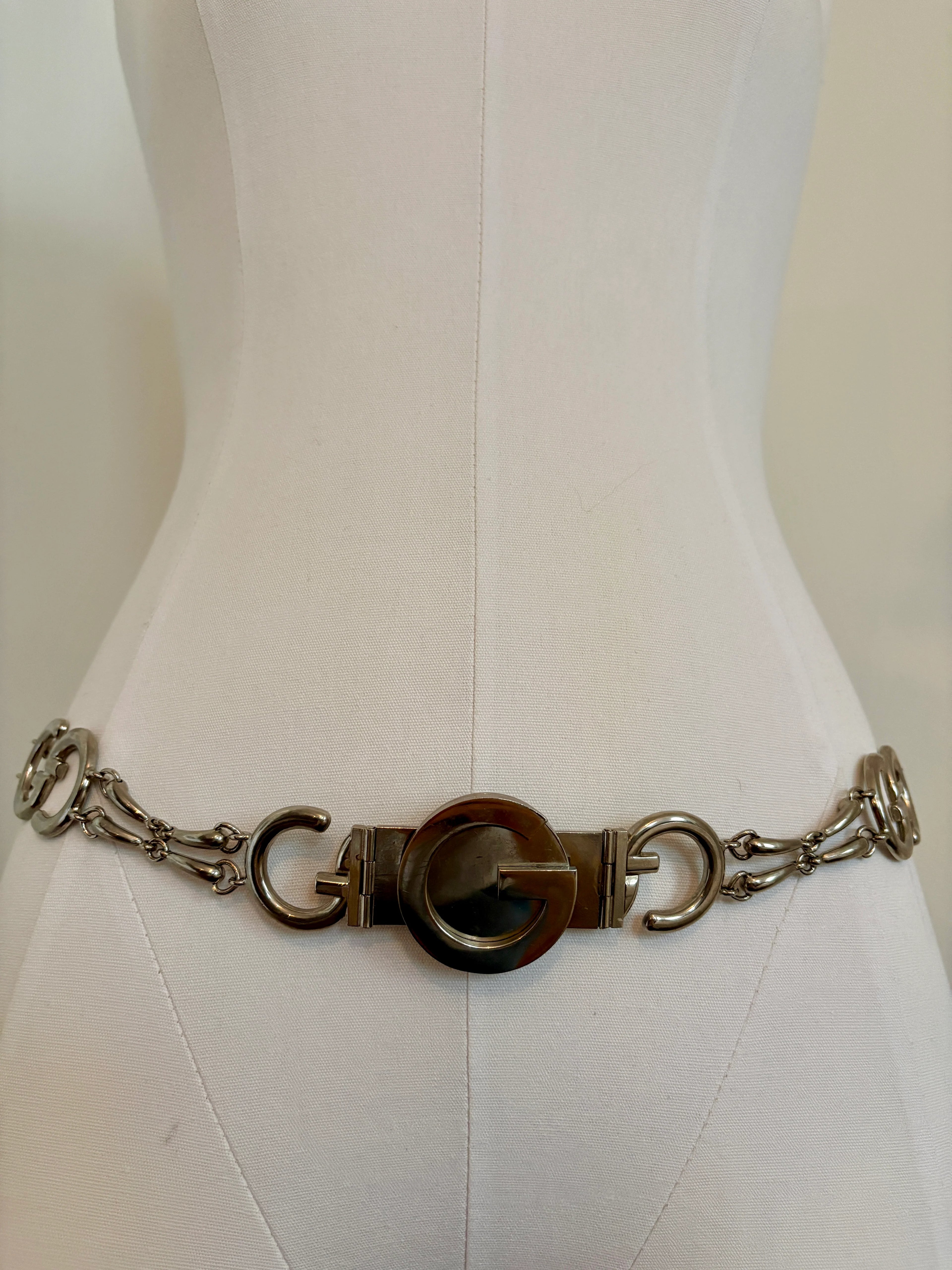 GUCCI 1970’s Archival Vintage Silver GG and Horse Bit Belt