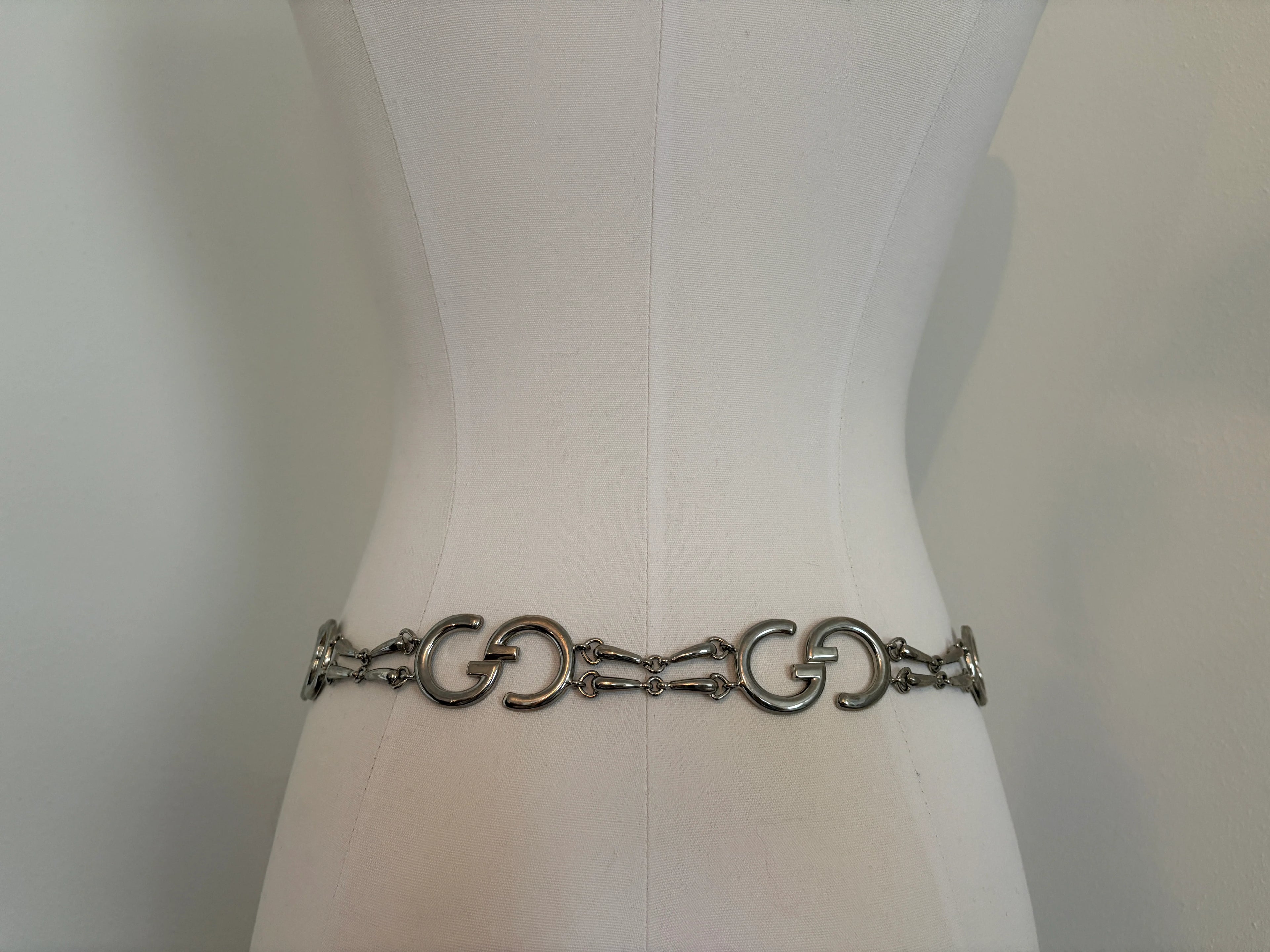GUCCI 1970’s Archival Vintage Silver GG and Horse Bit Belt