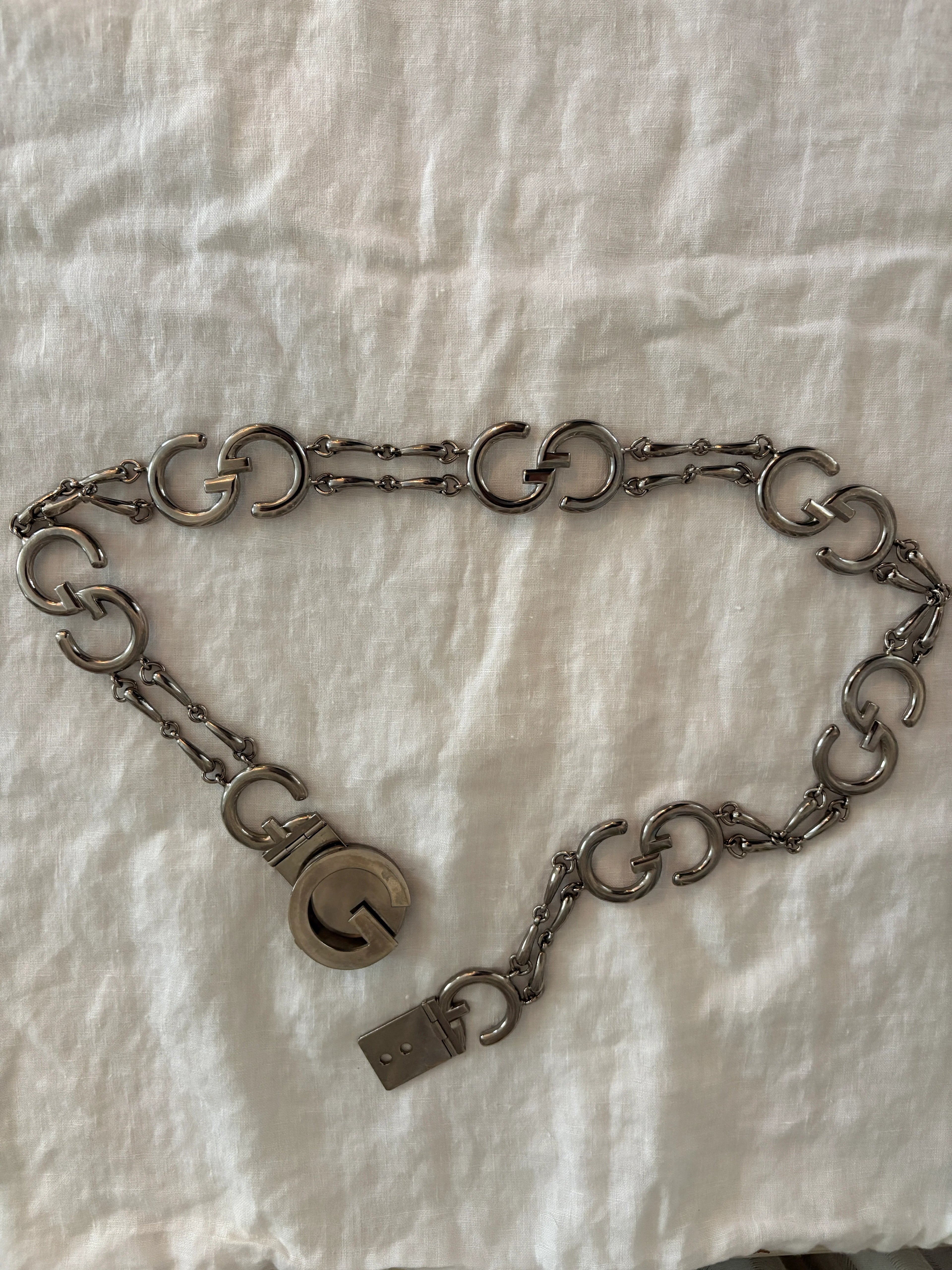 GUCCI 1970’s Archival Vintage Silver GG and Horse Bit Belt