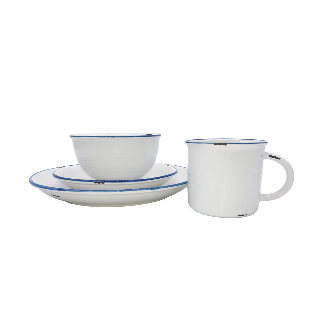 Tinware Blue Rim Stoneware 4 Piece Dinnerware Set, Service For 1