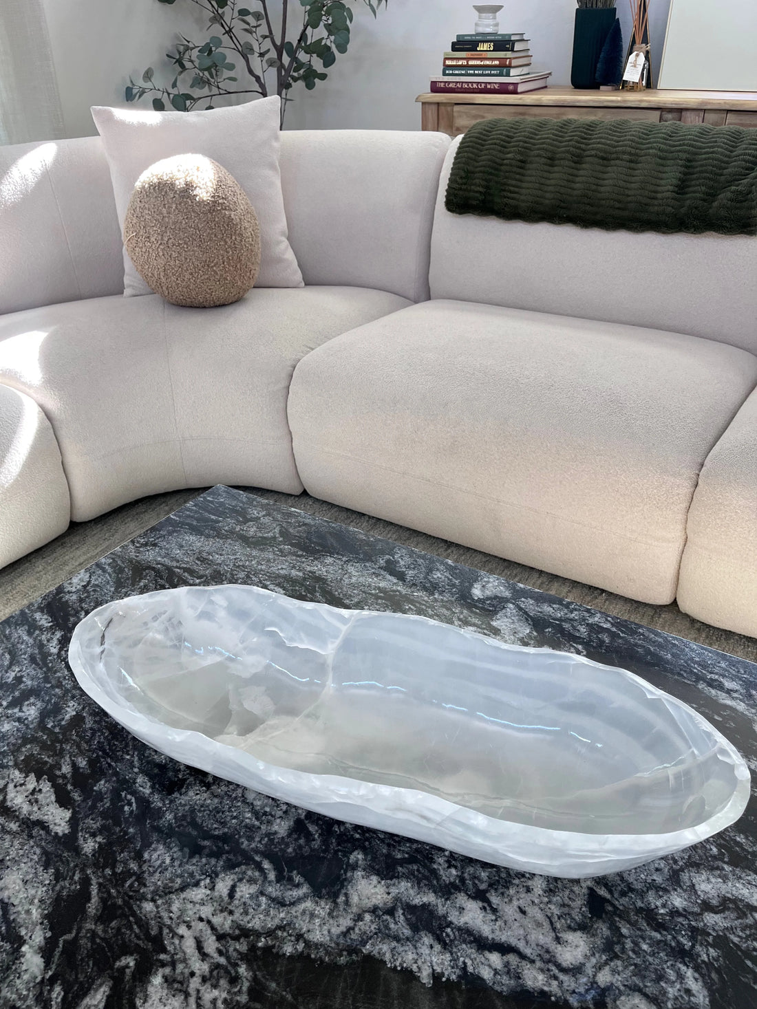 White Onyx Canoe Bowl