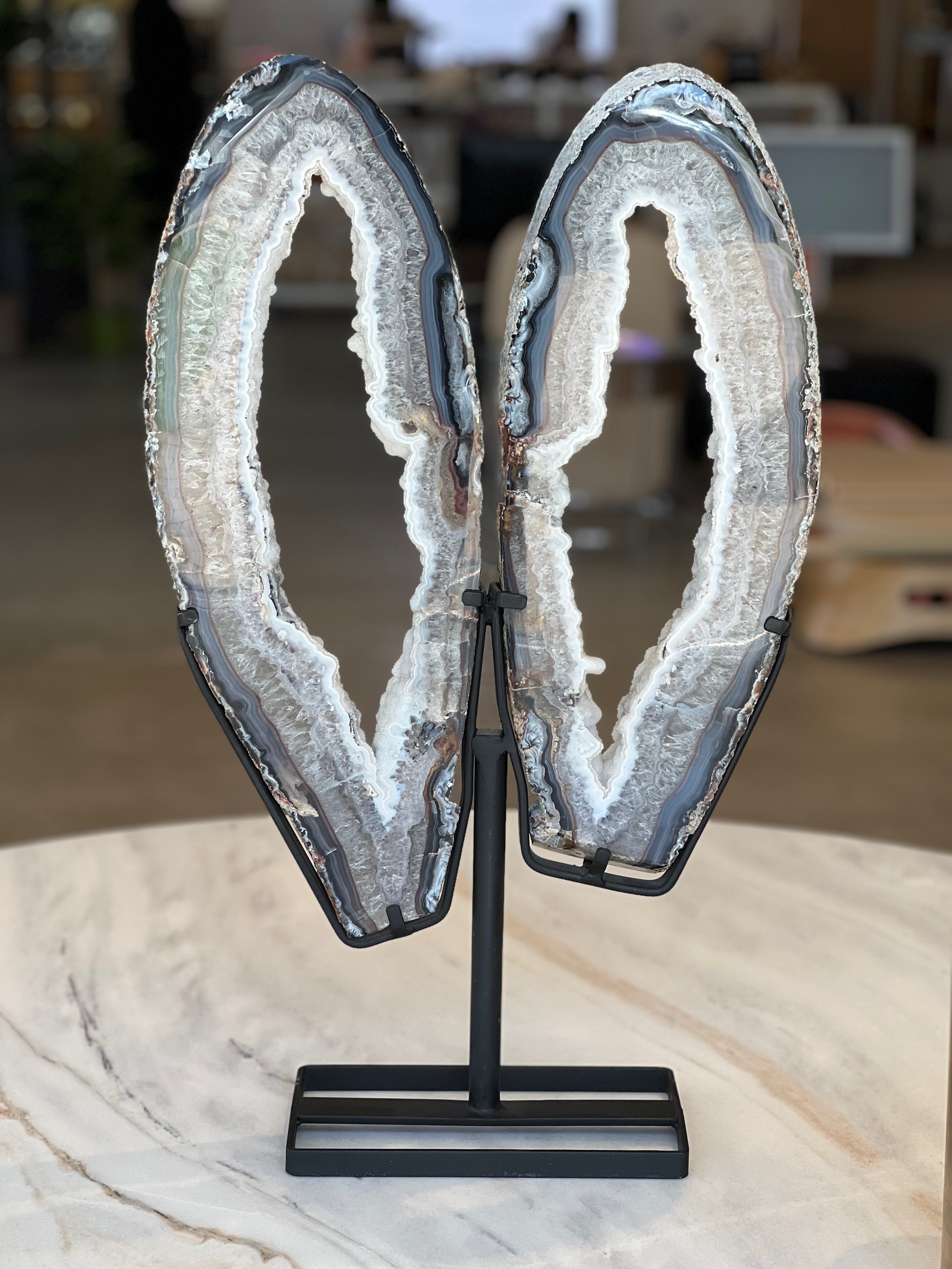 Agate Butterfly Wings With Druzy Crystallization