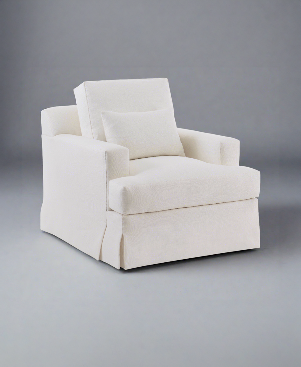 White skirted swivel chair with canvas fabric