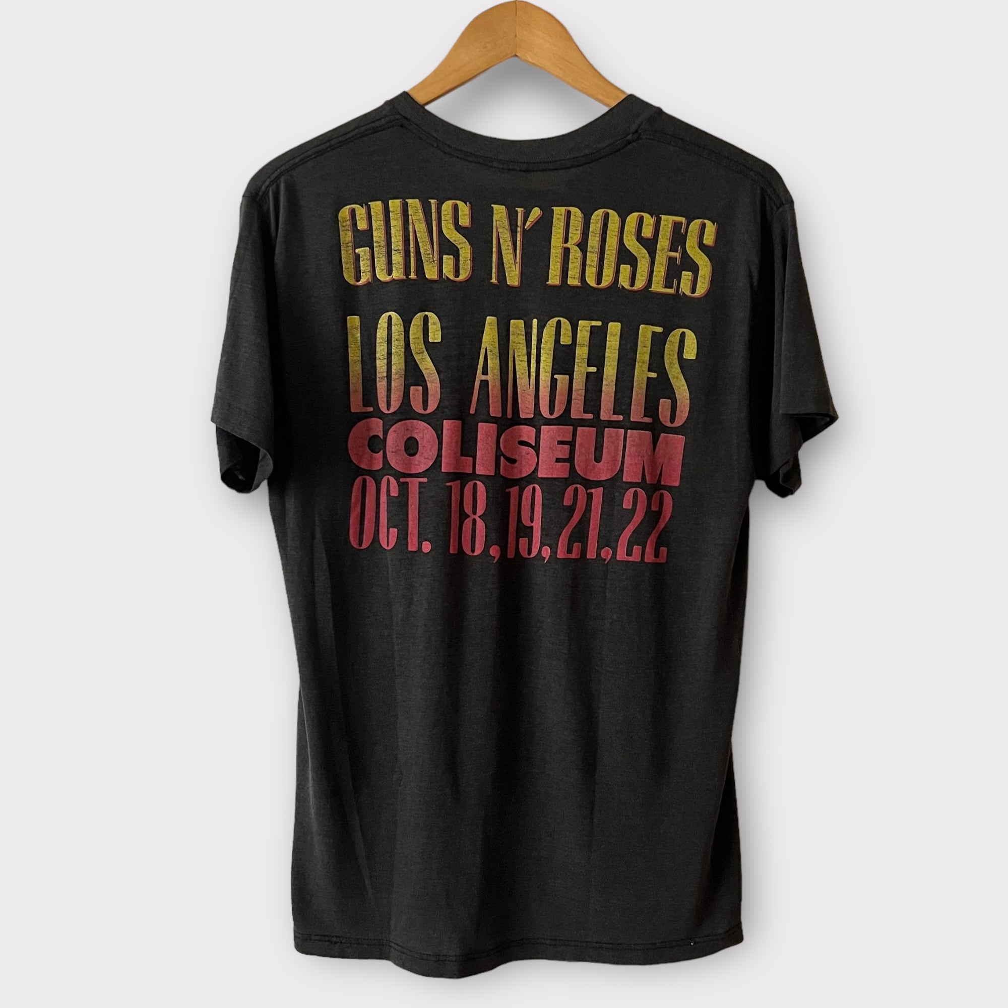 1989 Guns N Roses "Stoned In LA" Los Angeles Coliseum Concert Dates opening for The Rolling Stones Tour Band Tee Shirt