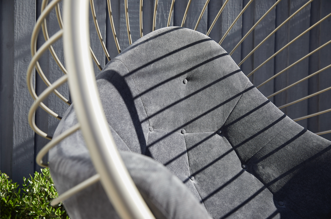 California Chair - Standing in Champagne Gold and Dark Grey Cushion