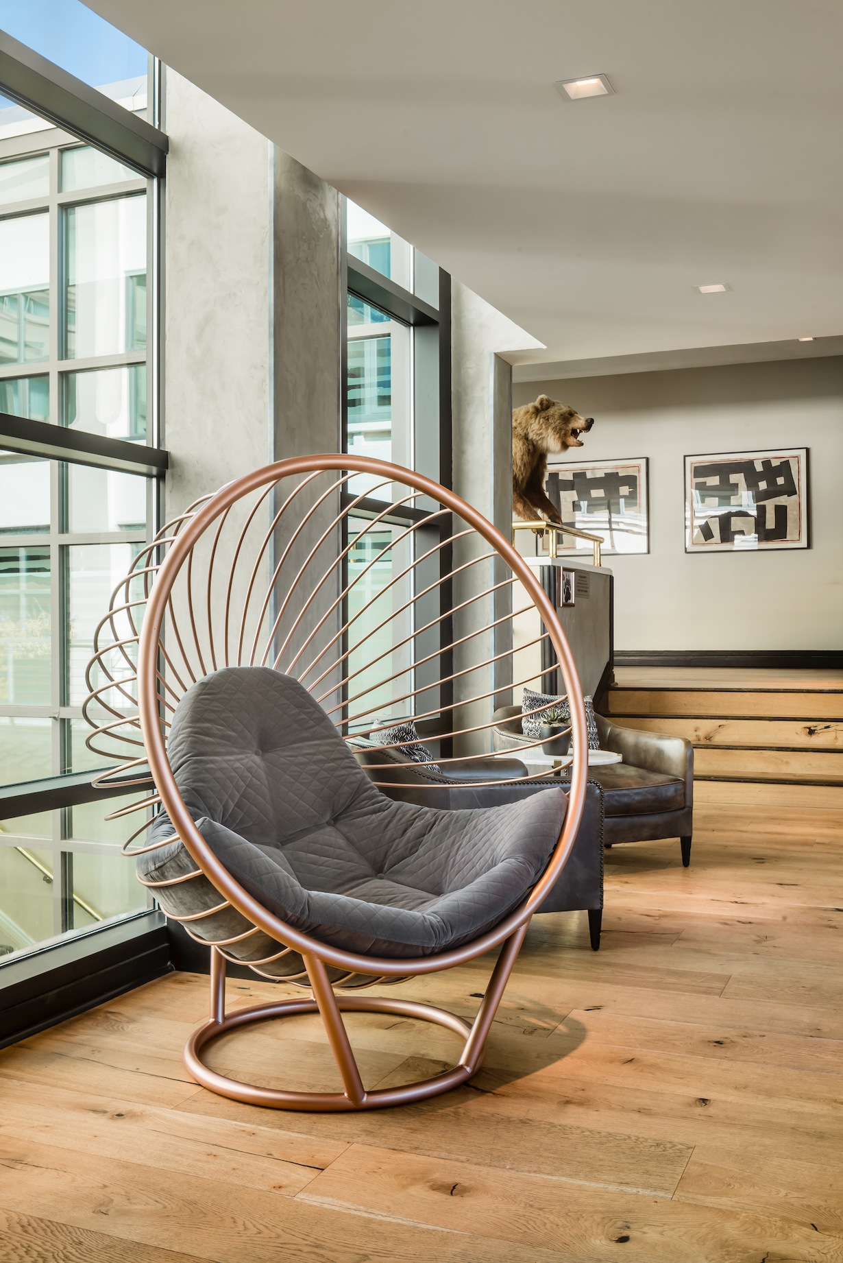 California Chair - Standing in Champagne Gold and Dark Grey Cushion