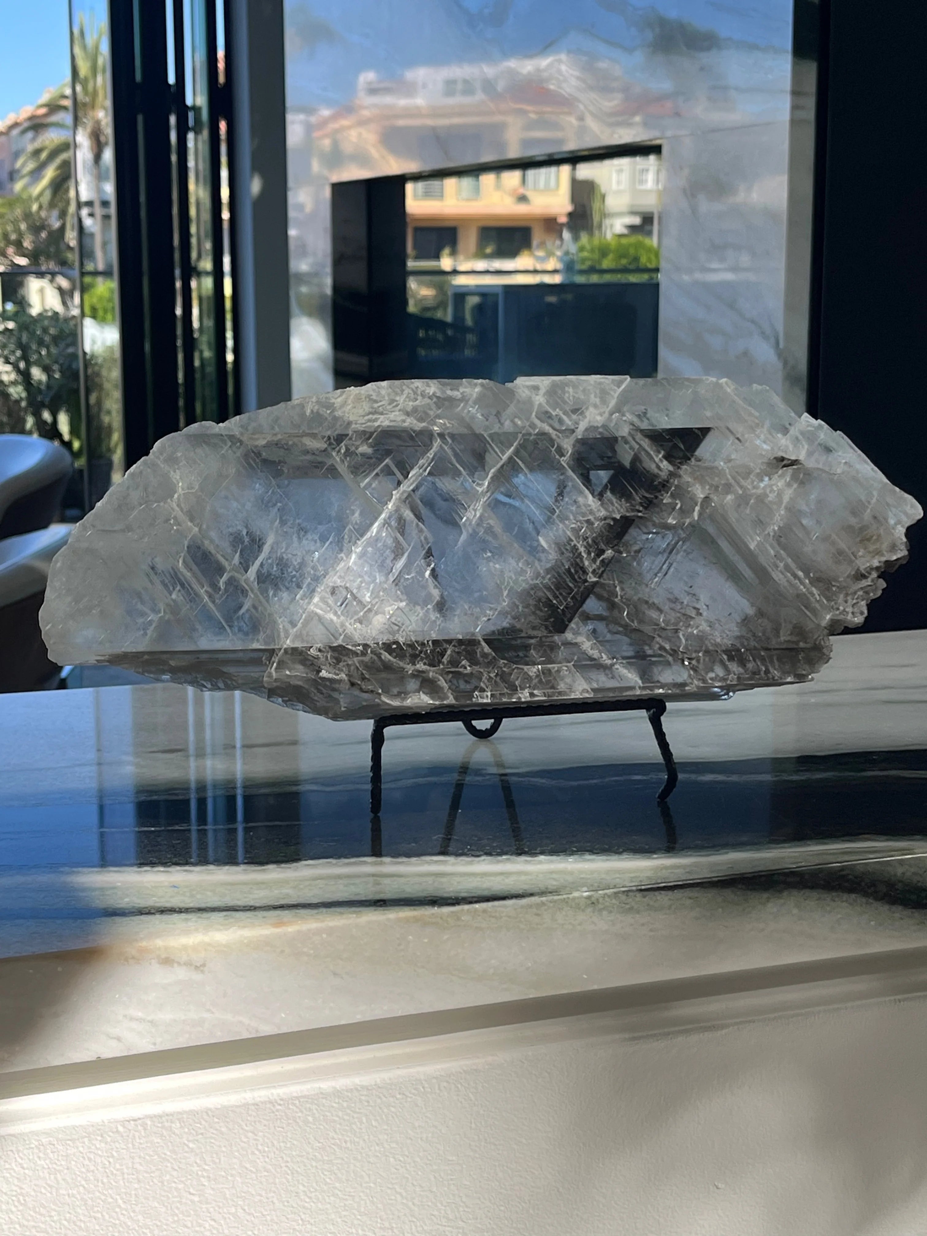 Selenite Plate with Natural Black Inclusion