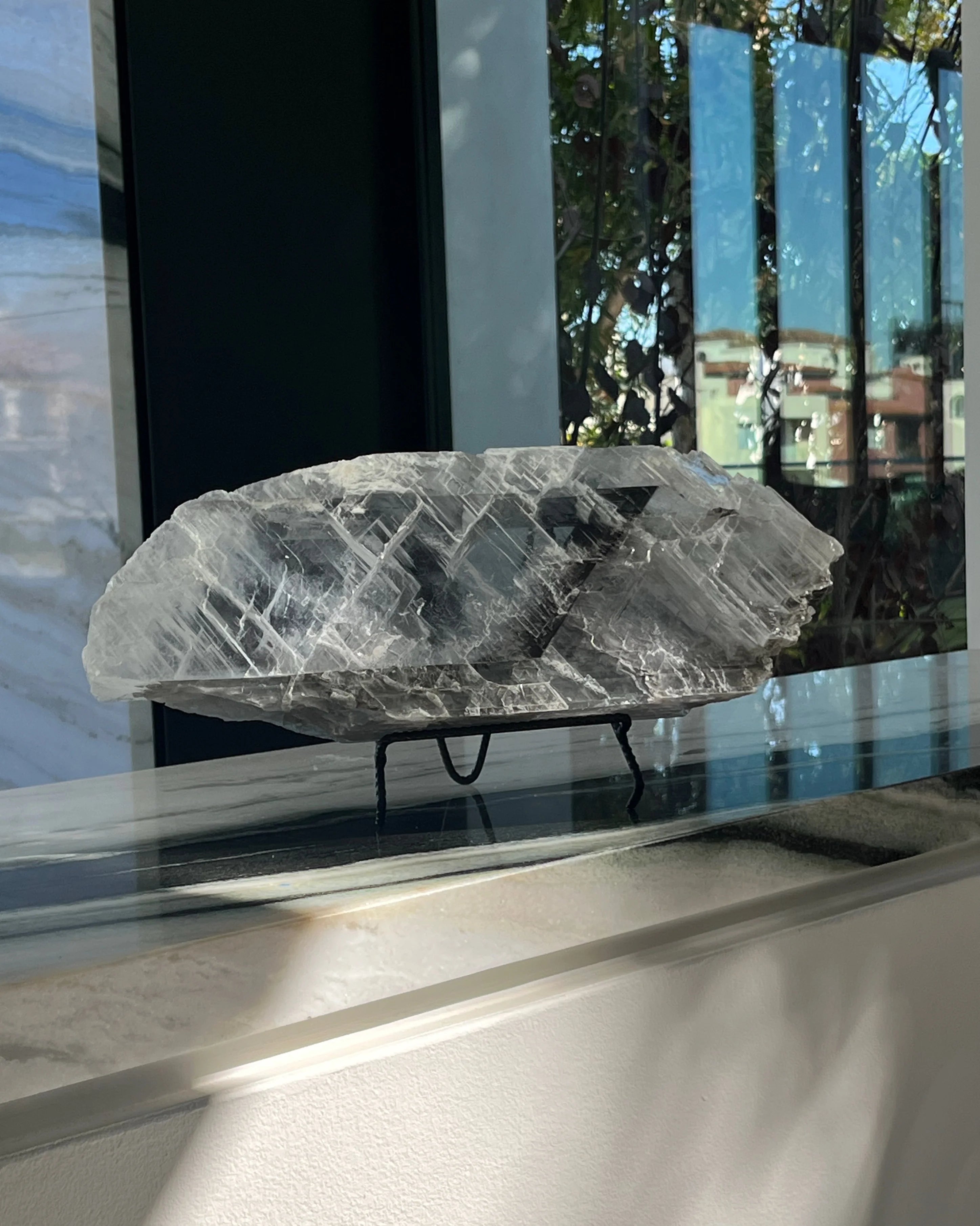 Selenite Plate with Natural Black Inclusion