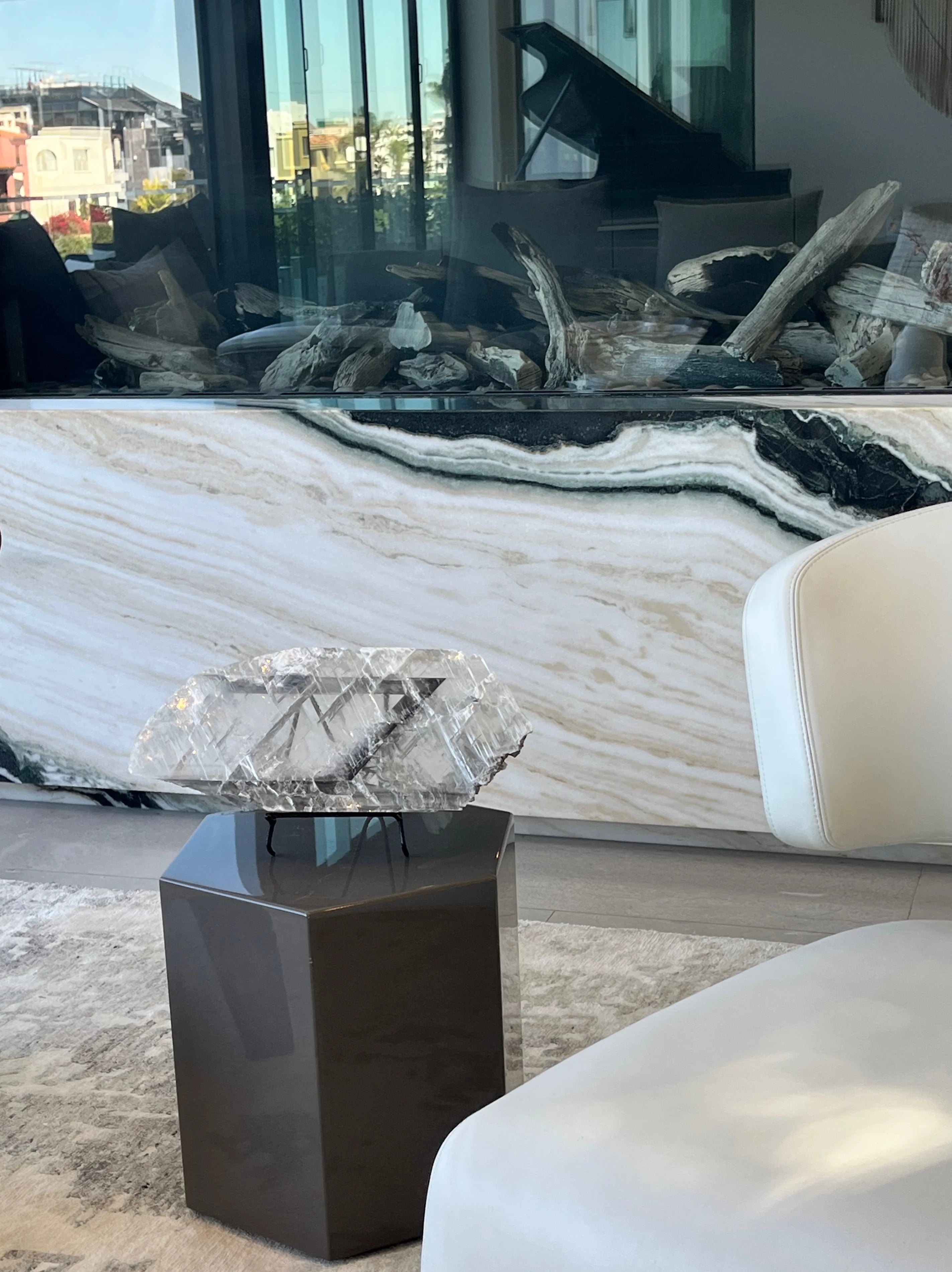 Selenite Plate with Natural Black Inclusion