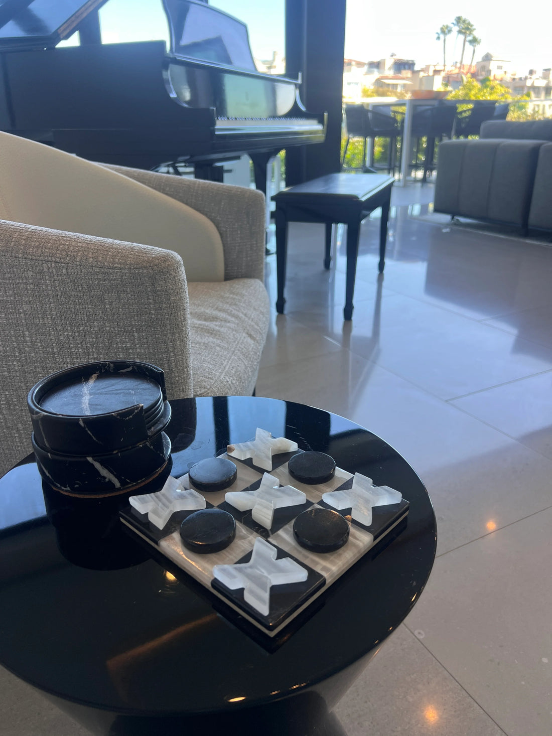 Black & White Onyx Tic-Tac-Toe Board
