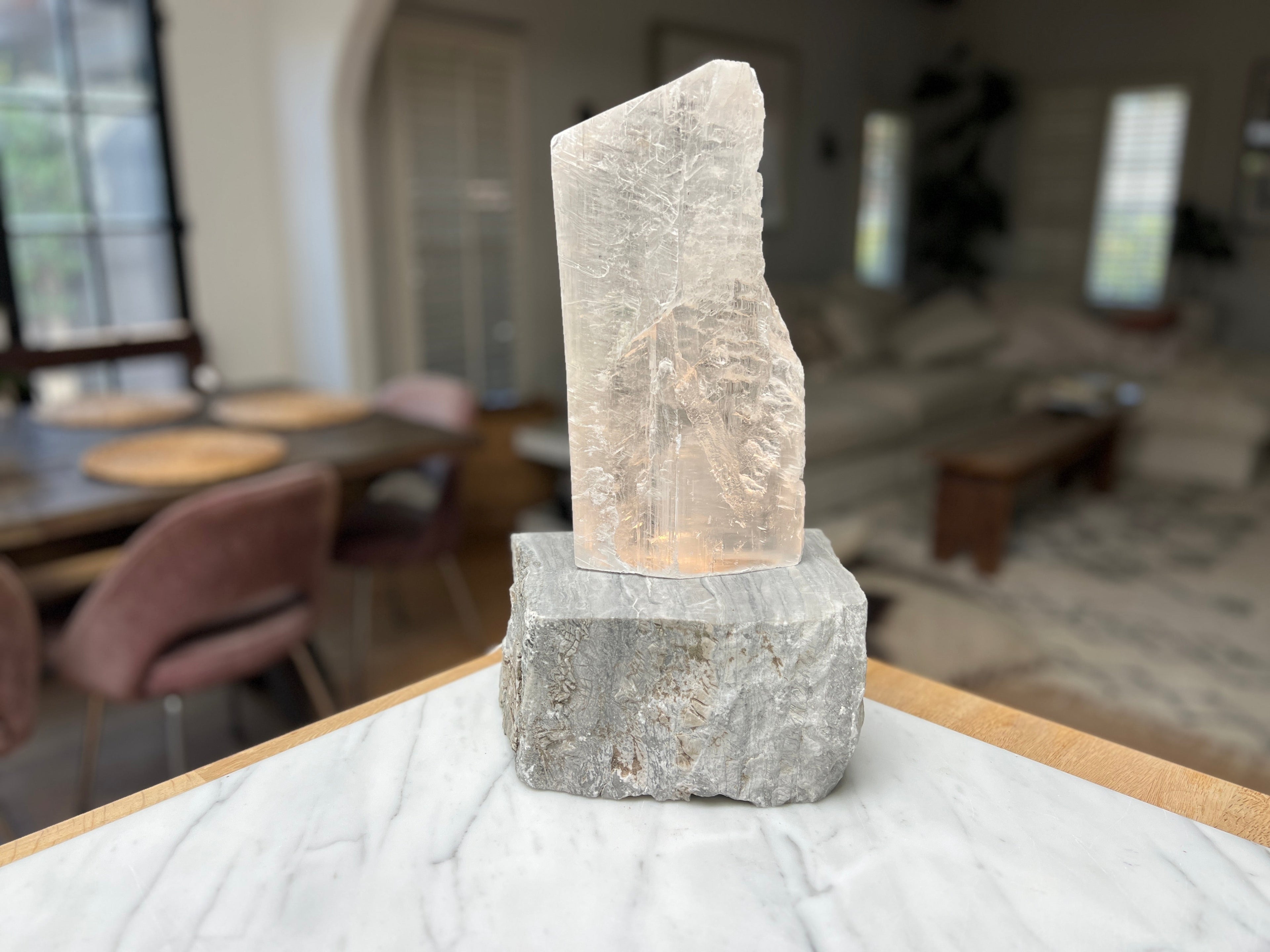 Utah Selenite Crystal Lamp with Onyx Base