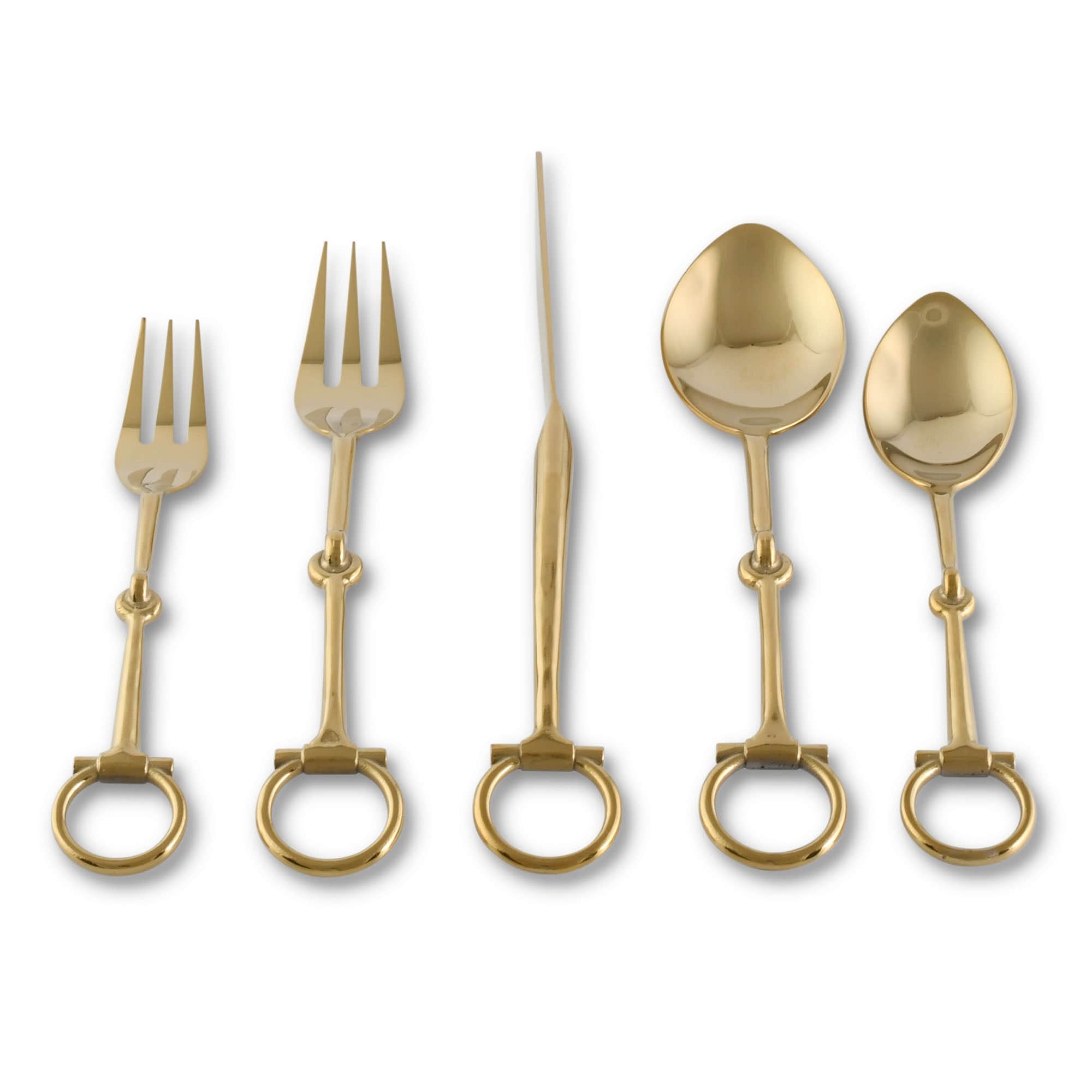 Bit Five piece Flatware Set - Stainless Steel Shiny Gold