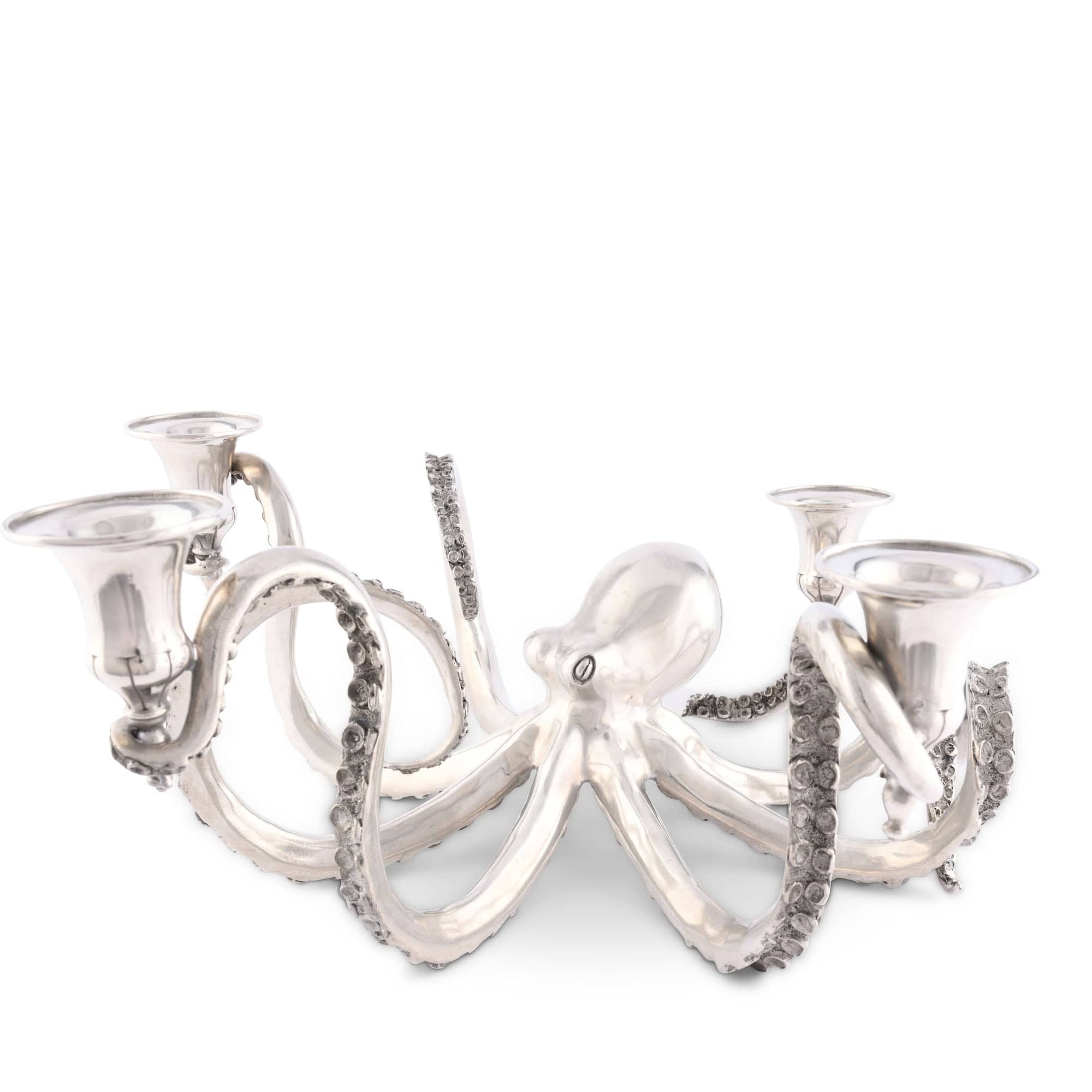 Four Taper Pewter Octopus Candelabrum