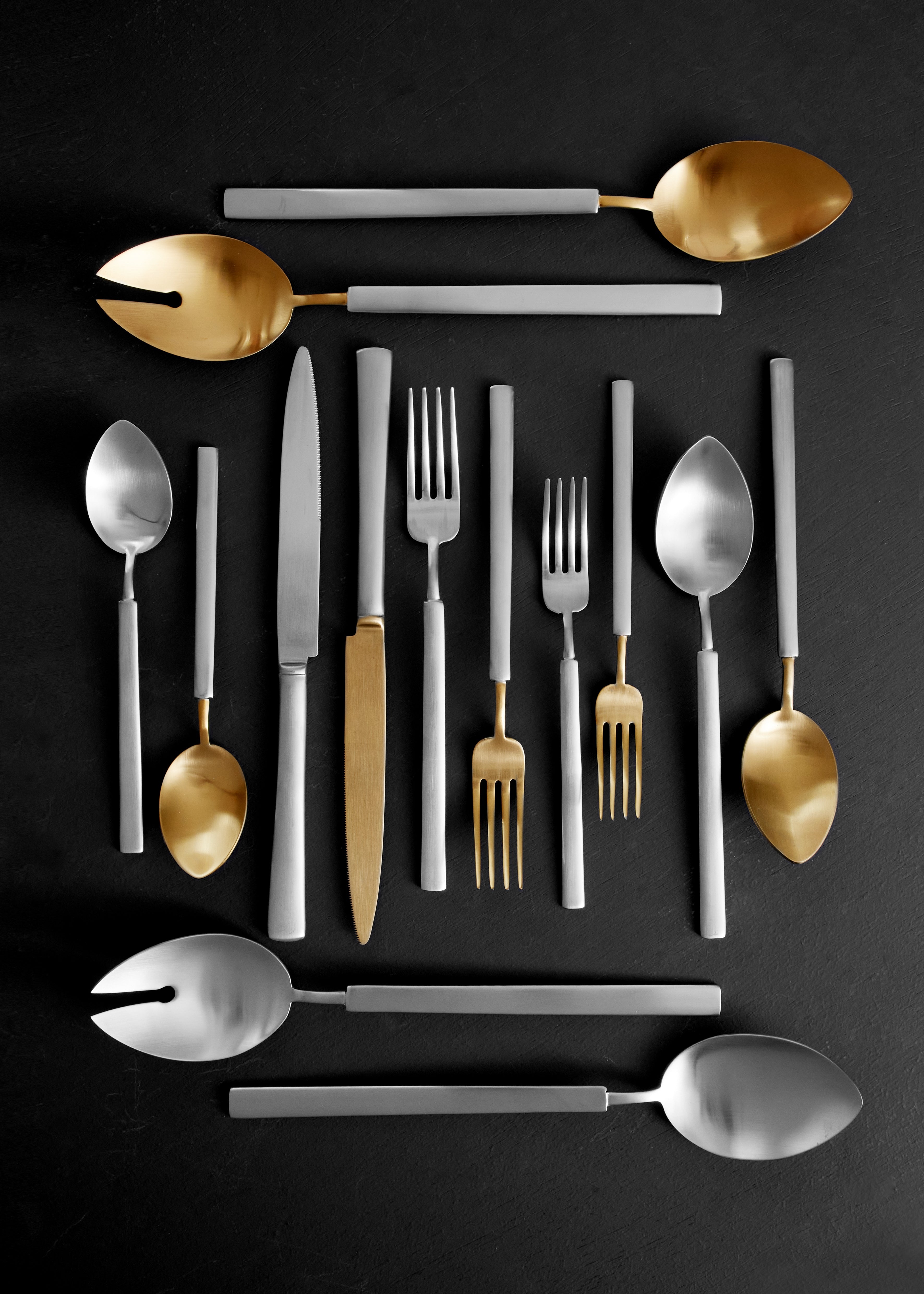 Hvar 2-Piece Serving Spoon Set in Matte Gold/Brushed Stainless Steel