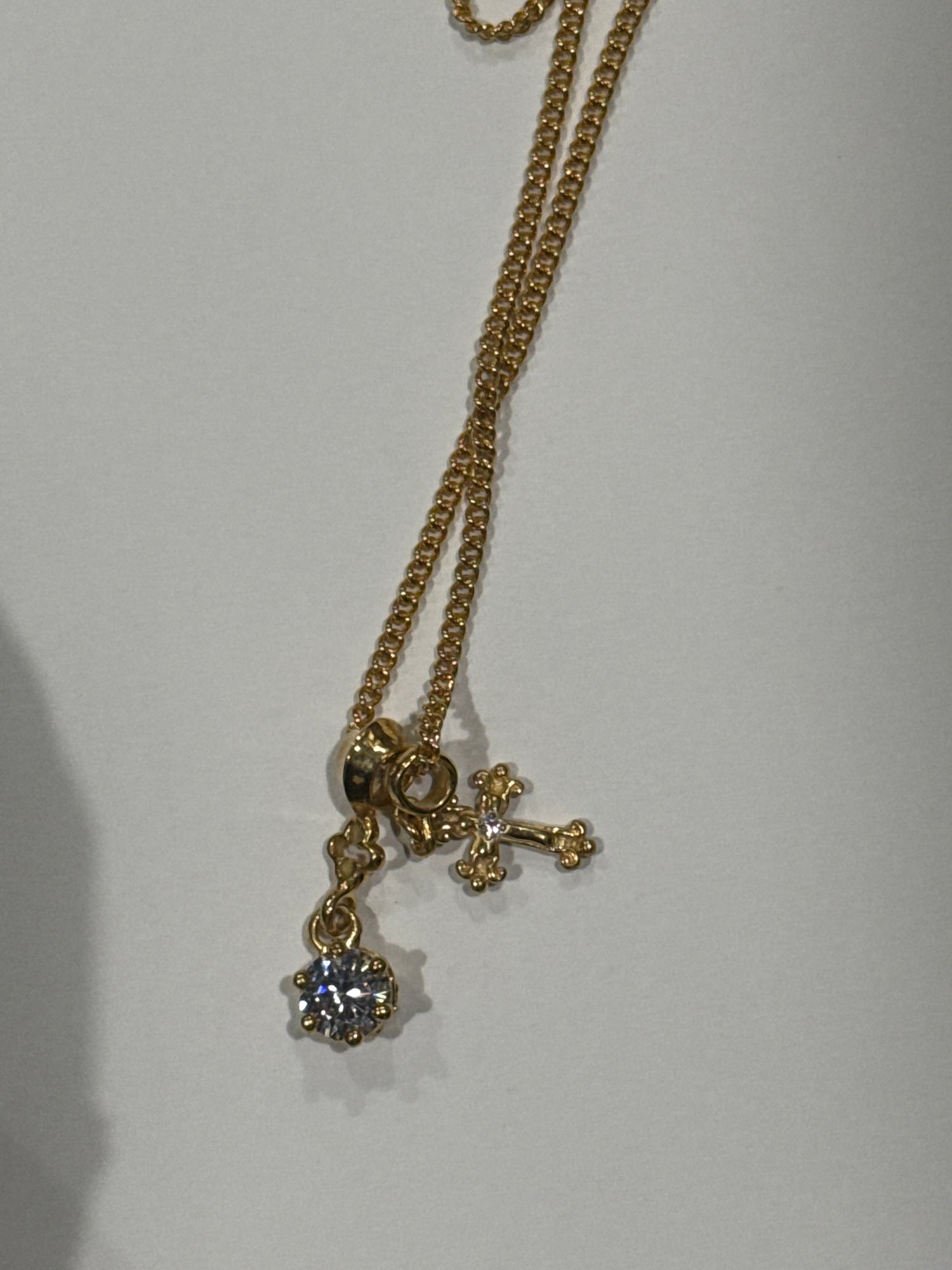 Sterling Silver Plated with 18k Gold White Diamond Cross + CZ White Diamond Cut Necklace N1452