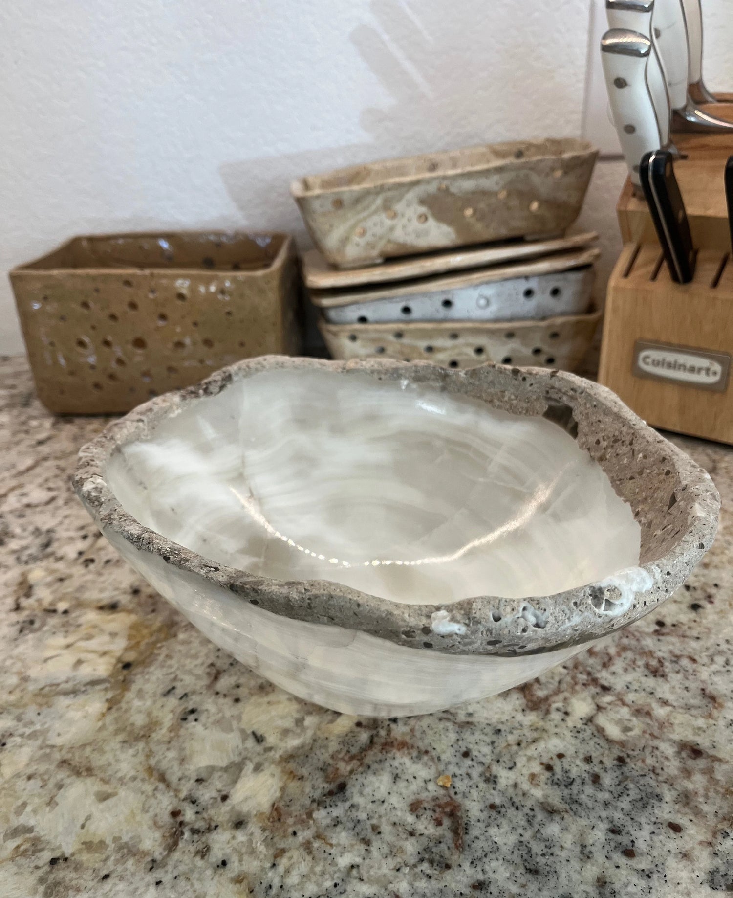 White Onyx Bowl Natural Stone Rim