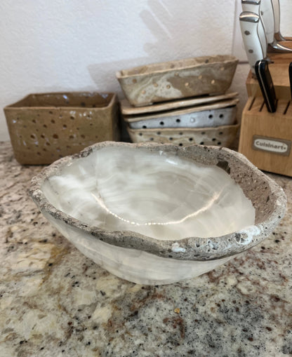 White Onyx Bowl Natural Stone Rim