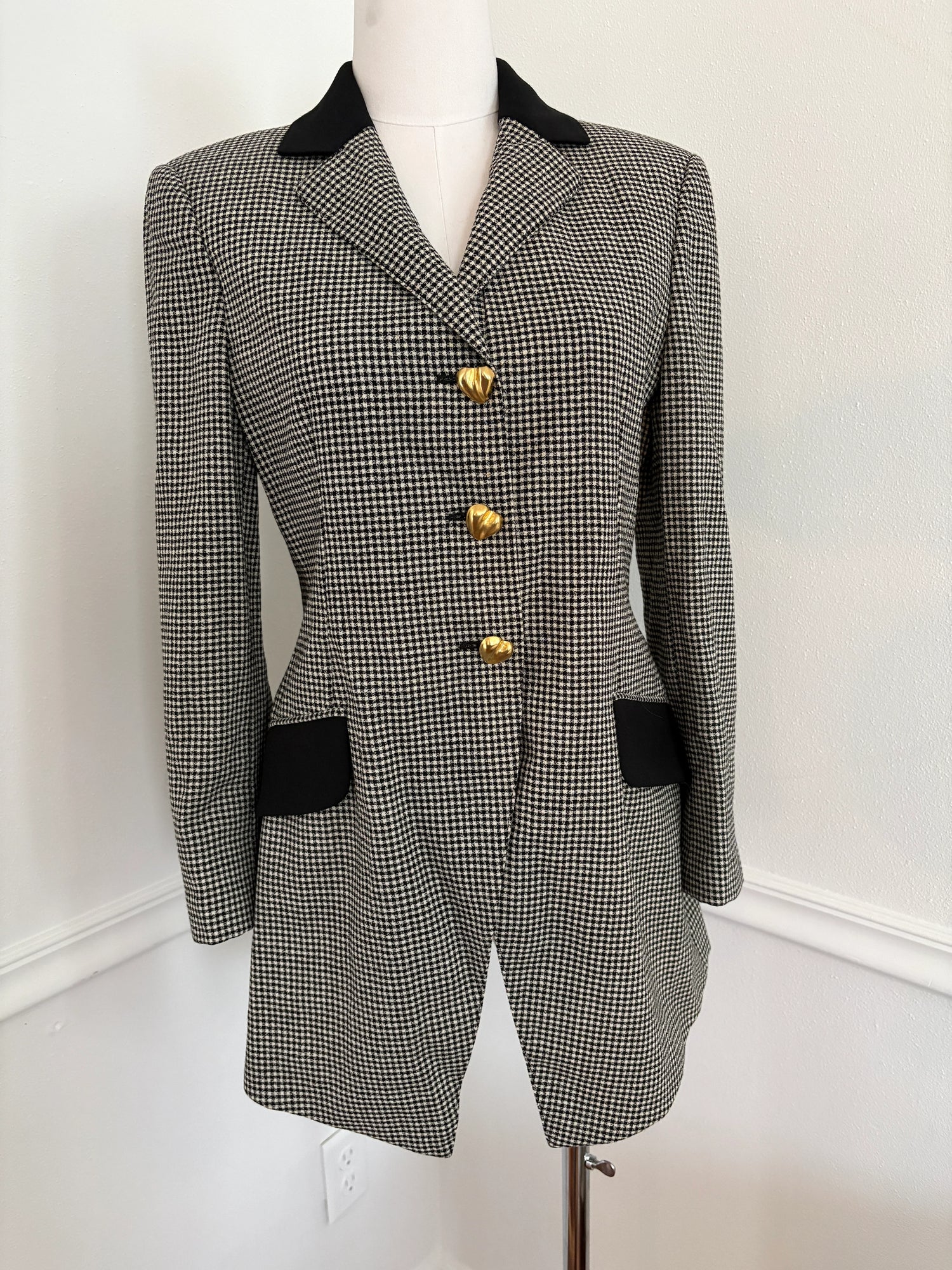 MOSCHINO Archival Vintage 1991 Houndstooth Blazer with Heart Buttons