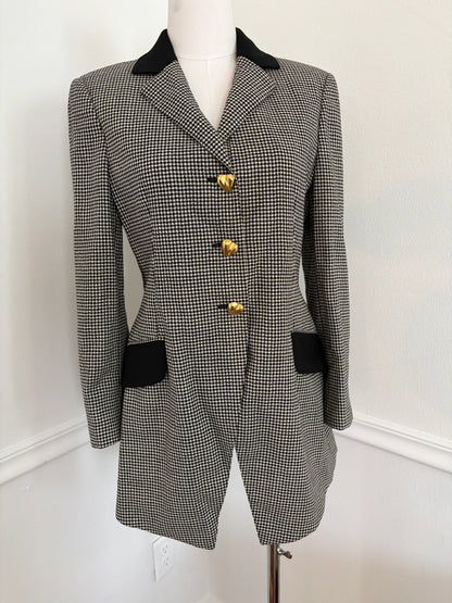 MOSCHINO Archival Vintage 1991 Houndstooth Blazer with Heart Buttons
