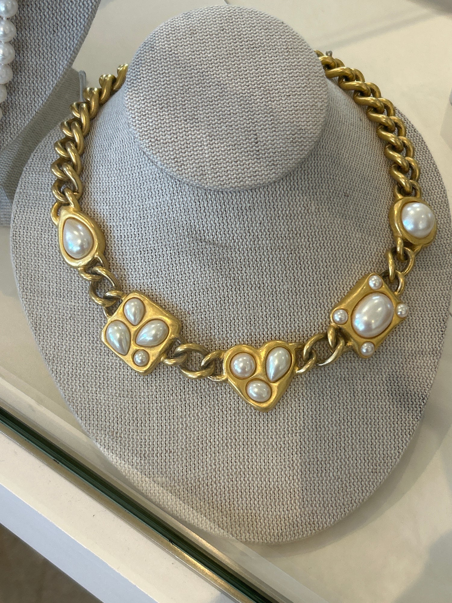 Vintage Givenchy Heart Pearl Byzantine Necklace