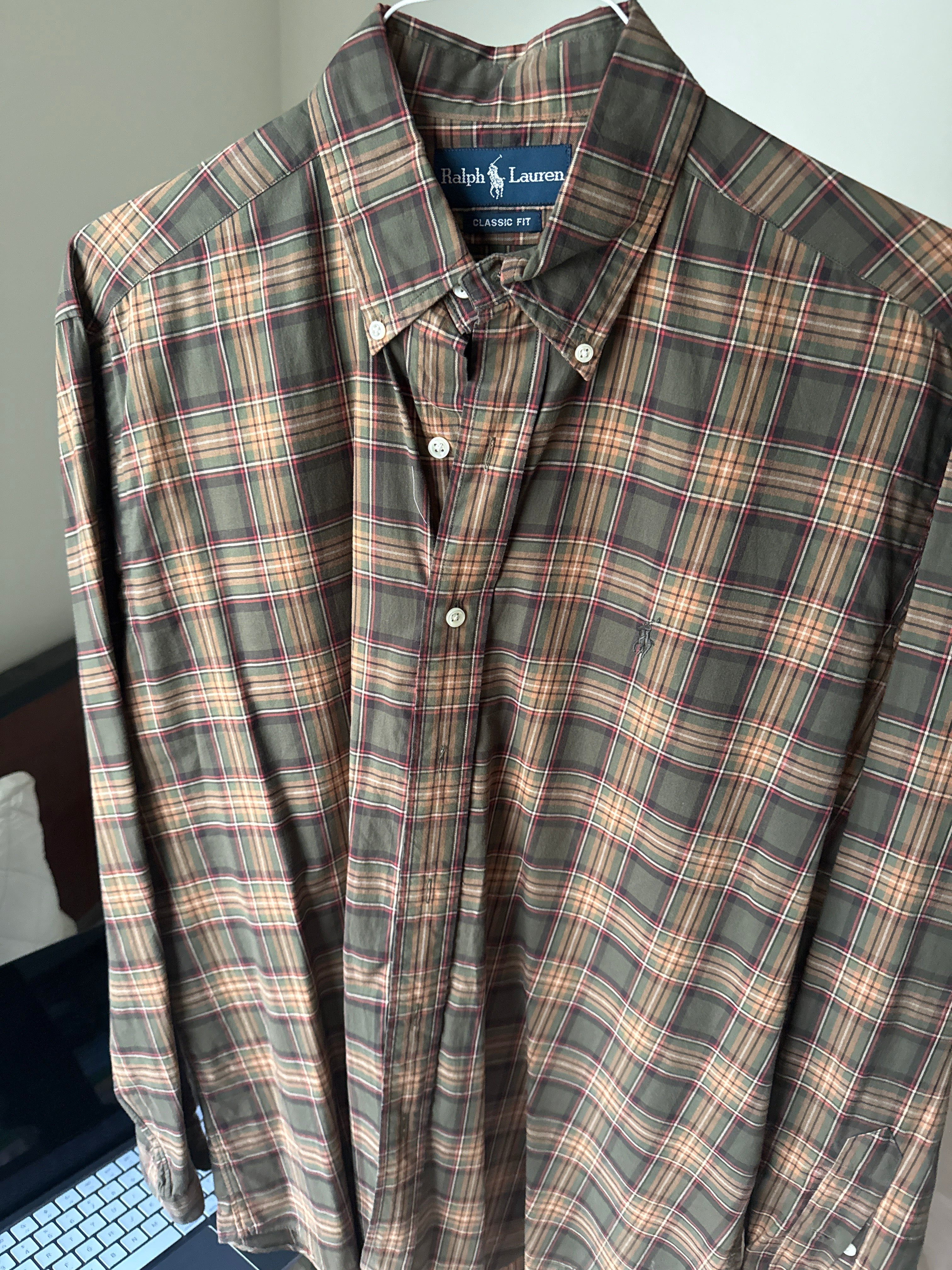 90’s Ralph Lauren Olive Tartan Plaid Button Up Shirt