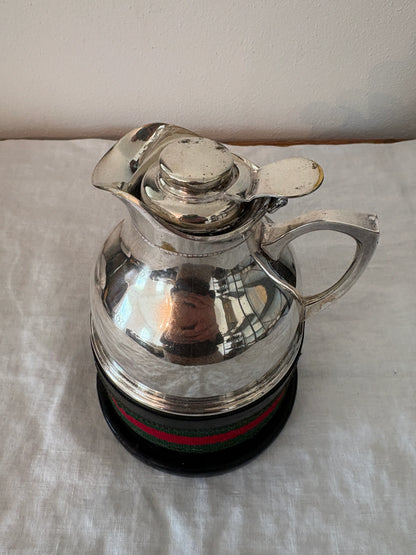 GUCCI 1960’s Silver Pitcher with Black Leather and Web Stripe Coaster
