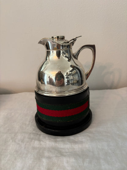 GUCCI 1960’s Silver Pitcher with Black Leather and Web Stripe Coaster