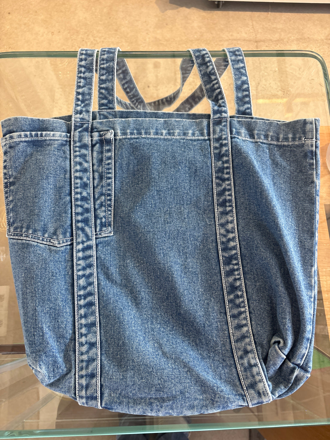 LK Pocketed Denim Tote Bag