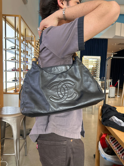 Vintage Chanel "Rodeo Drive" Black Lambskin Hobo Bag with Gold Hardware