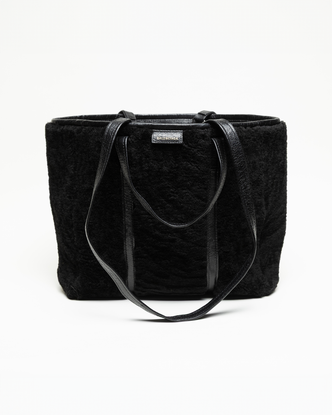 Balenciaga 2010 Black Shearling Leather Tote Bag