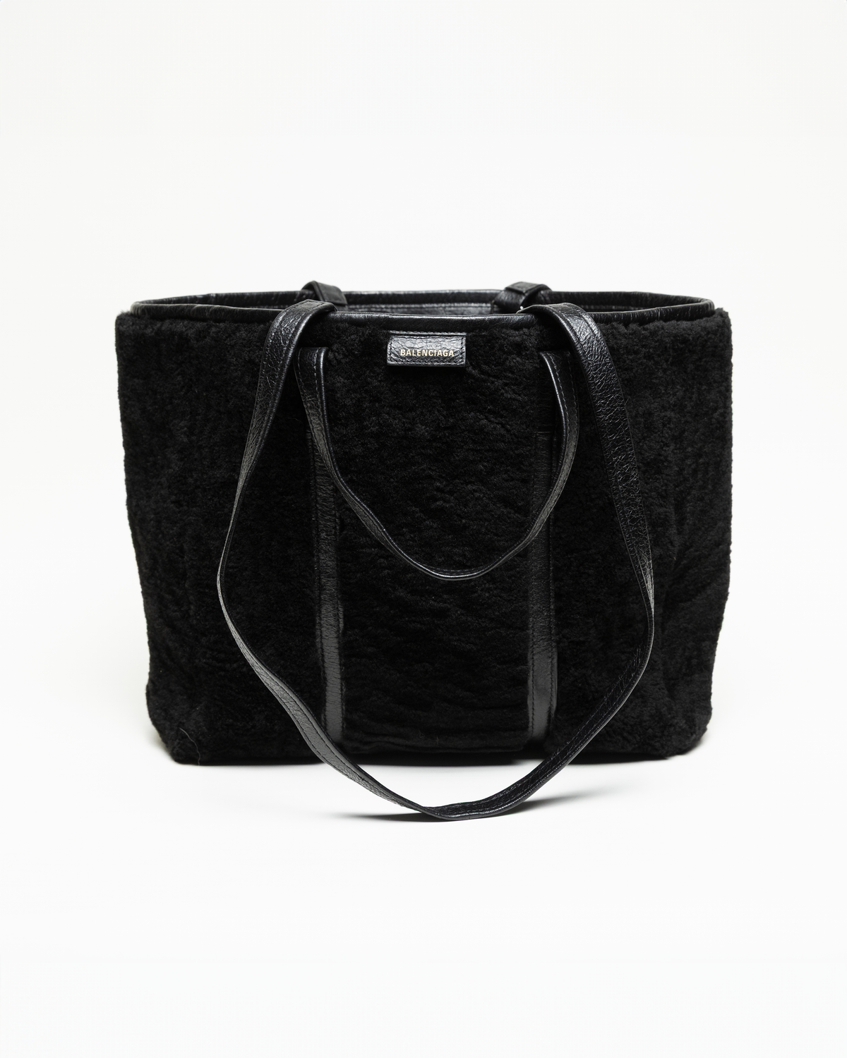 Balenciaga 2010 Black Shearling Leather Tote Bag