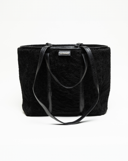 Balenciaga 2010 Black Shearling Leather Tote Bag