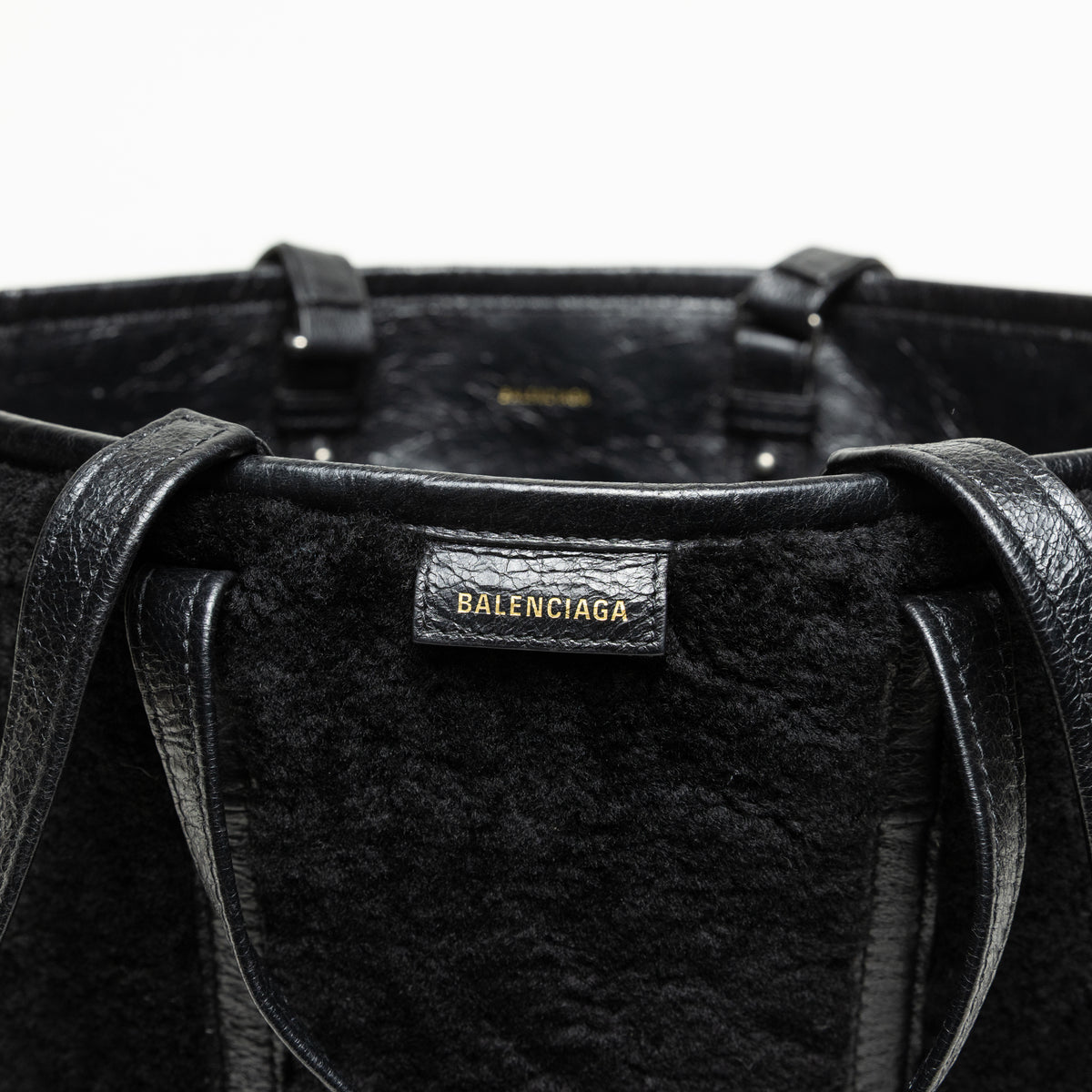 Balenciaga 2010 Black Shearling Leather Tote Bag