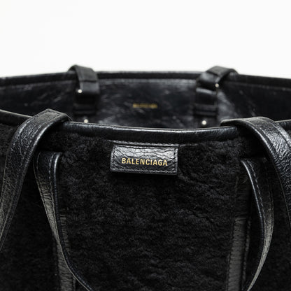Balenciaga 2010 Black Shearling Leather Tote Bag
