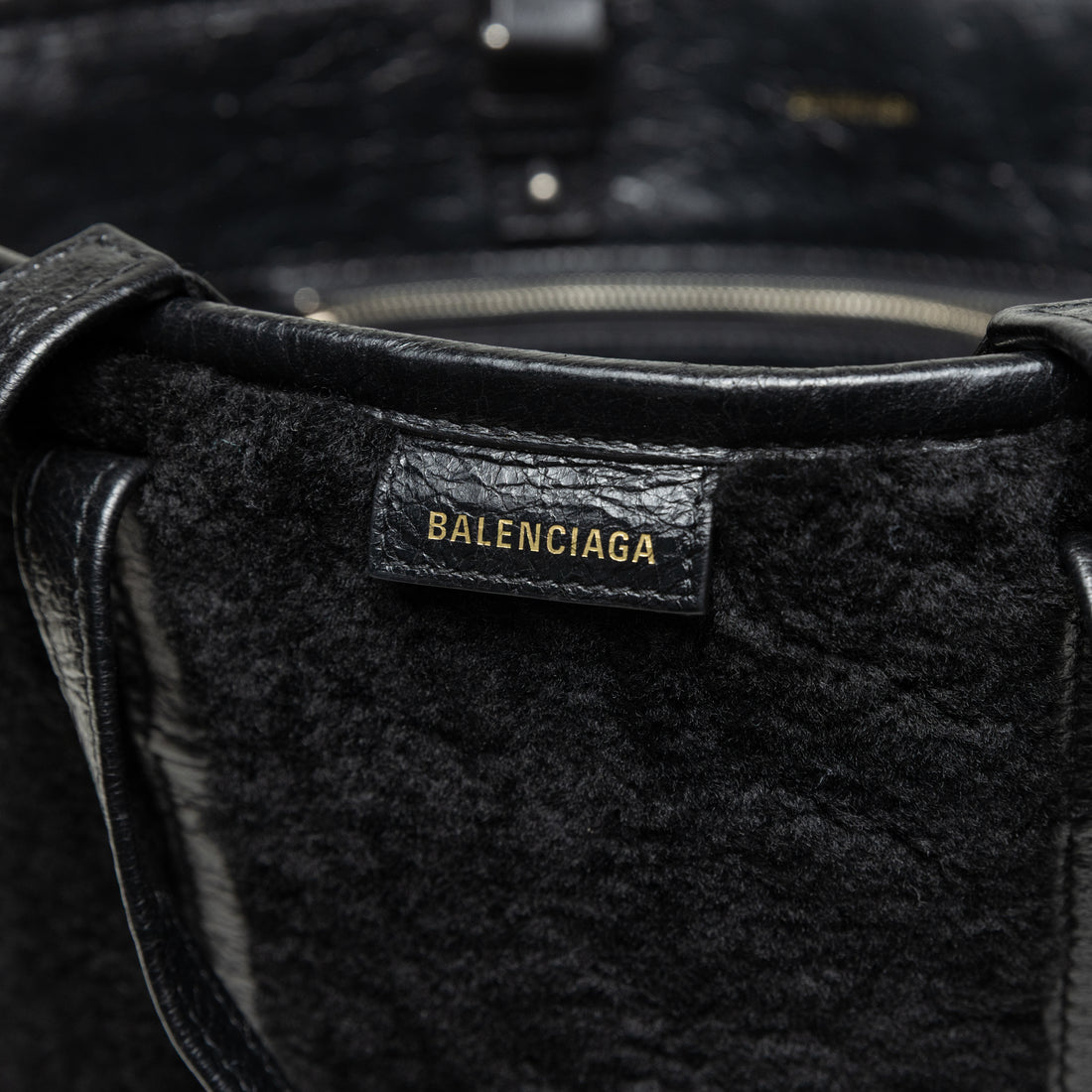 Balenciaga 2010 Black Shearling Leather Tote Bag