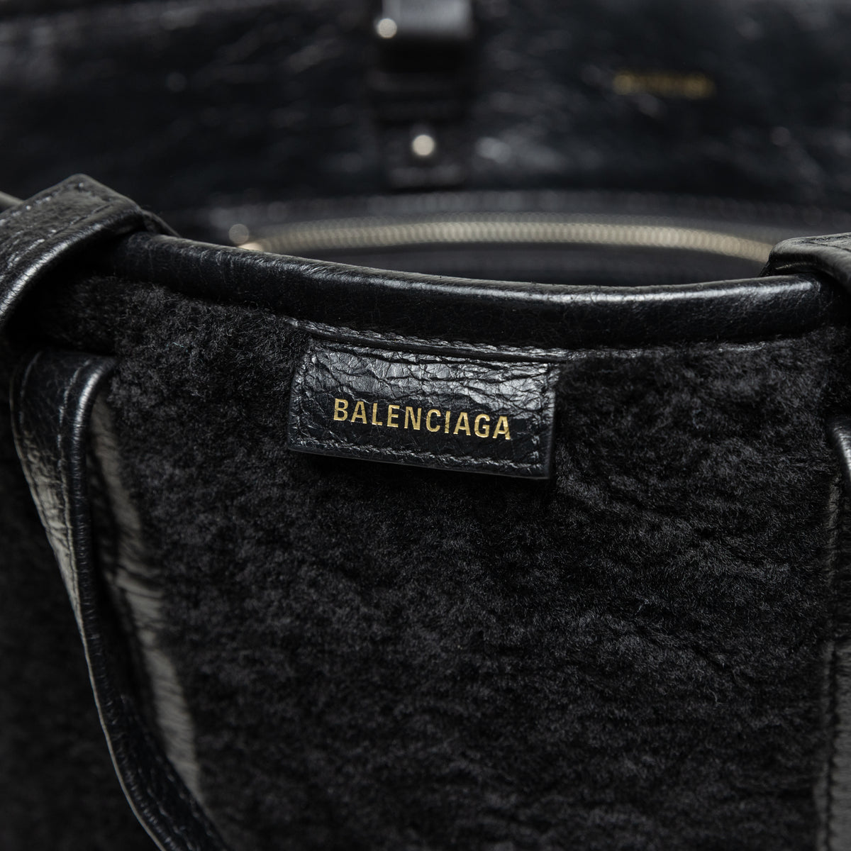 Balenciaga 2010 Black Shearling Leather Tote Bag