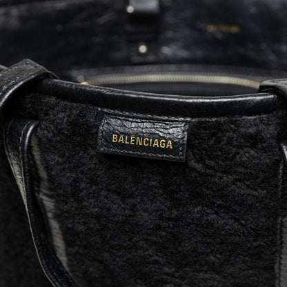 Balenciaga 2010 Black Shearling Leather Tote Bag